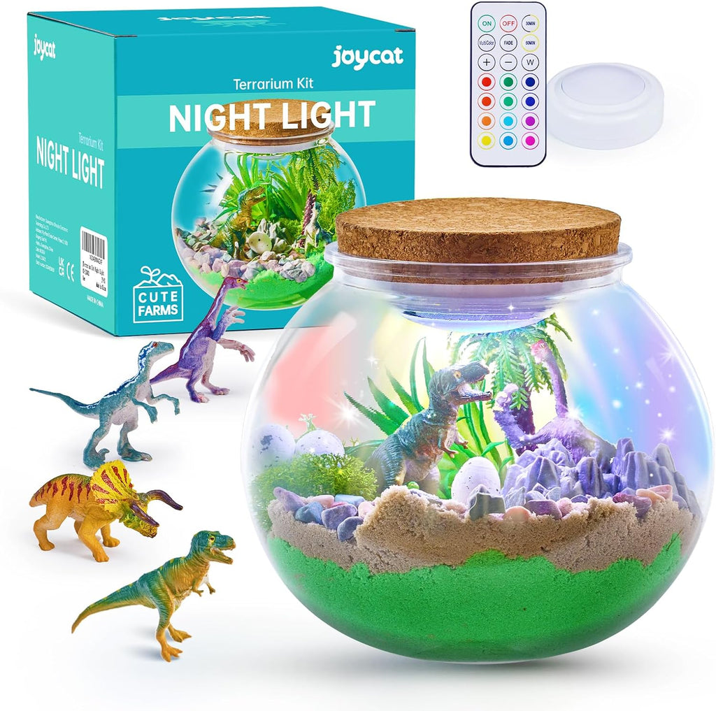 JoyCat Dinosaur Terrarium Kit Night Light for Kids,12 Colors+4 Dimmable Levels, Remote+Timer Press Night Light for Baby Nursery Lamp, Portable Toddler Lamp Gifts
