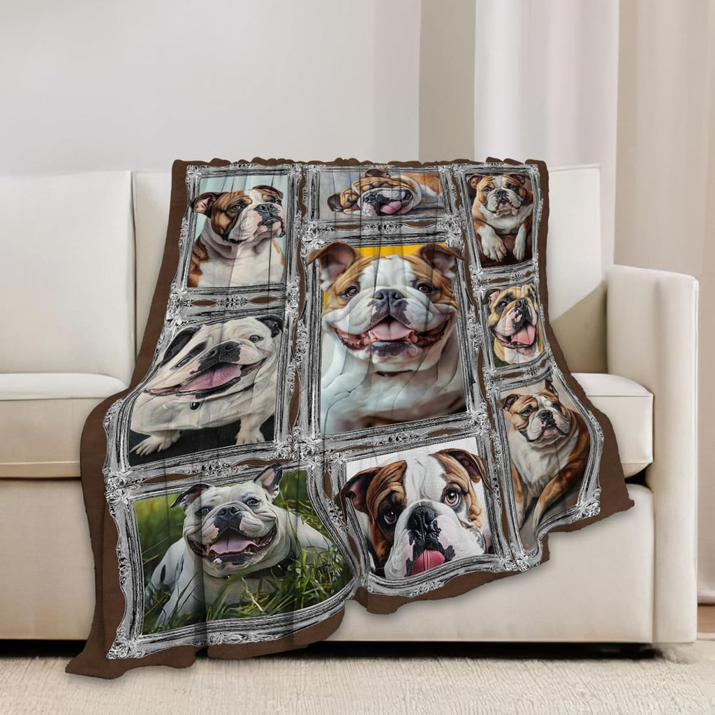 Bulldog Blanket Dog Animal Lover Throw Blankets Gifts for Girls Boys Kids Soft Cozy Fleece Plush for Couch Sofa Bed 60"x50"