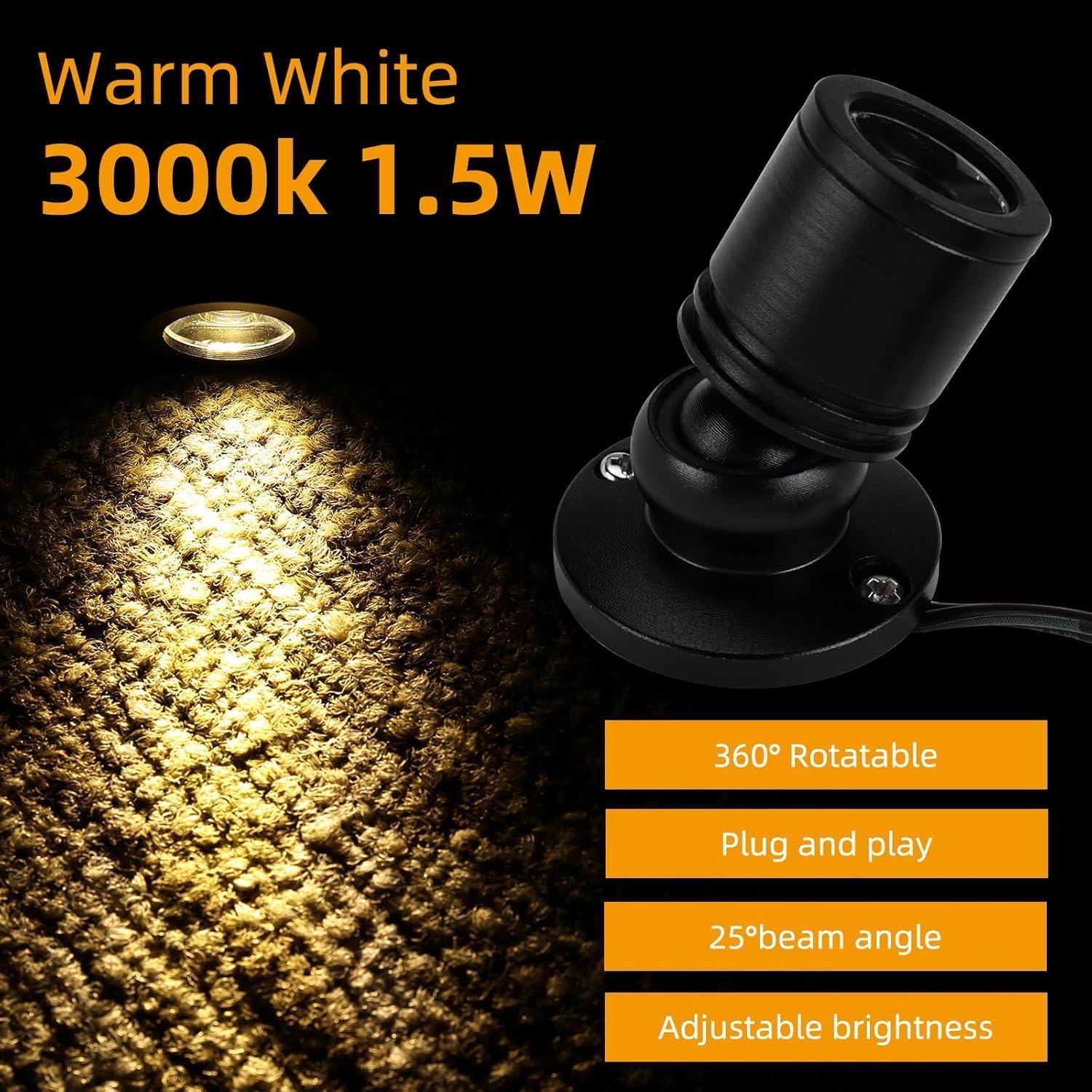 Jorunhe 1.5w White LED Mini Surface Mounted Light Jewelry Cabinet Lamp Spotlight Ac85-265v (Pack-4,Warm White 3000k)