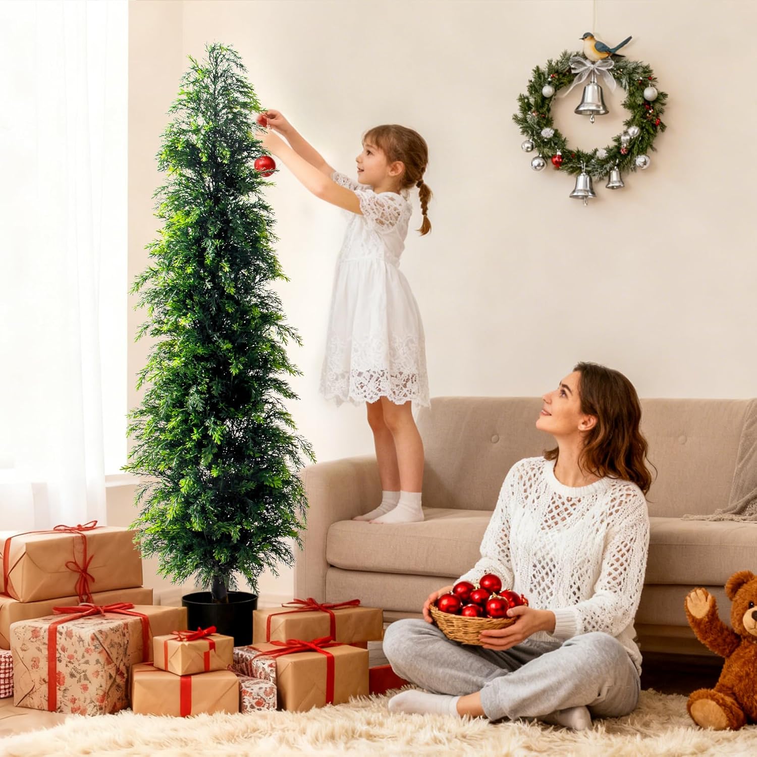 2PCS 6ft Artificial Norfolk Pine Tree Artificial Christmas Tree Premium Pine Xmas Tree Branch Tip Easy Setup, Artificial Pencil Realistic Pine Needles Realistic Holiday Party Decor