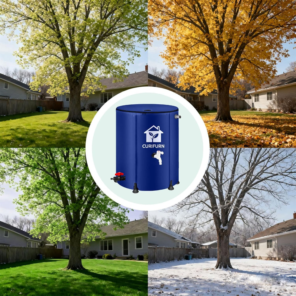 53Gal Collapsible Rain Barrel, Weatherproof Water Tank with Filter, Spigot & Overflow Kit (Reinforced Liner+Thickened Legs),Blue
