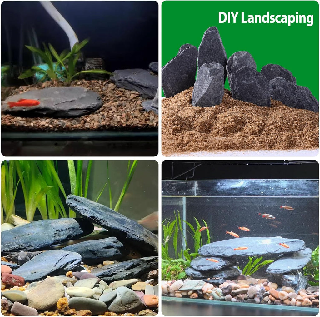 Natural Slate Stone Rocks for Aquascaping, Reptile Basking Platforms & Fish Tank Decor, Aquarium Bridge Design Kit: 8×3-6" +1×8-10" Slates (4.1-4.6 lbs)