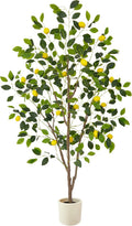 Artificial Lemon Tree, 6ft Tall Floor Faux Lemon Plastic Plant with White Planter, Fake Lemon Fruit Silk Tree for Indoor Home Decor Office Living Room