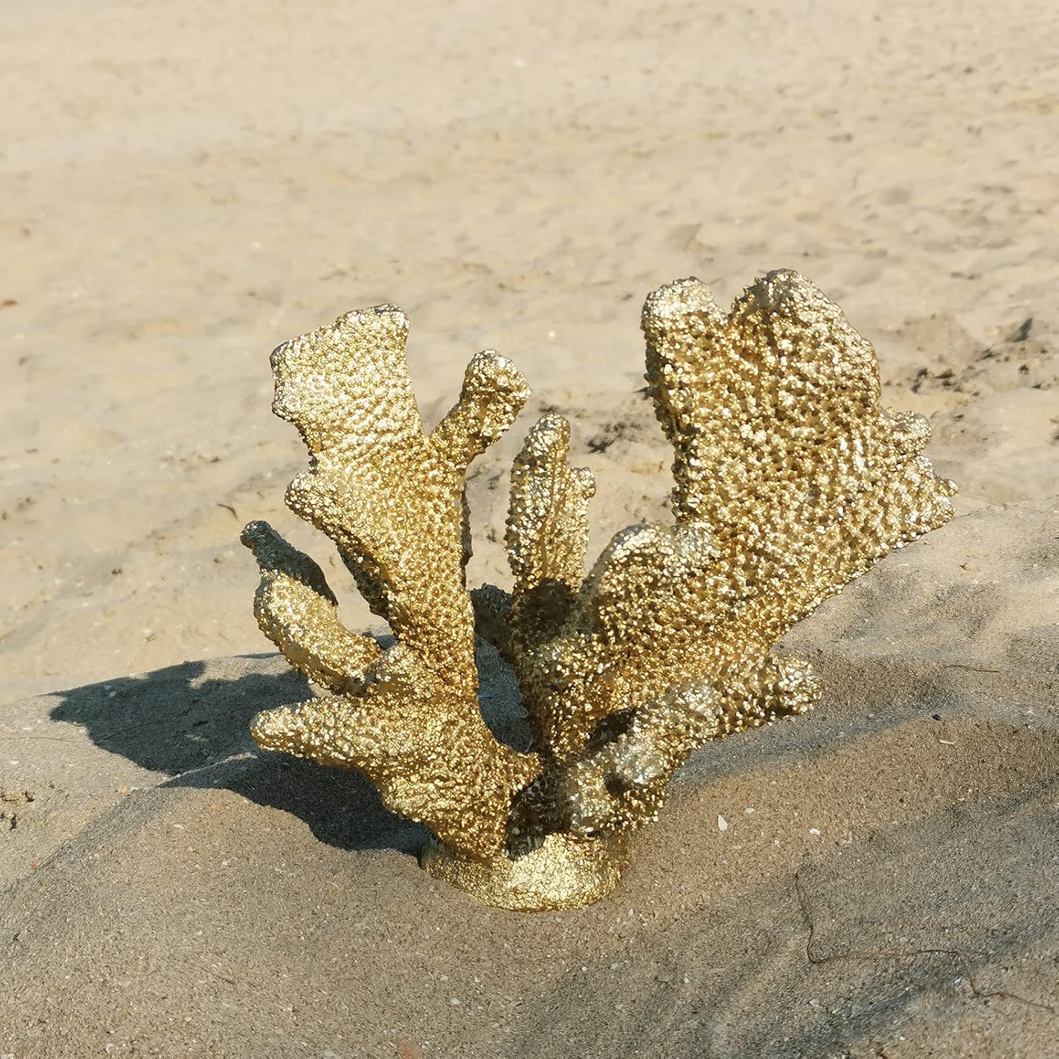 Gold Coral Decor Faux Artificial Coral Reef Resin Nautical Decoration Tabletop Home Living Room Decor (7.8in Tall)