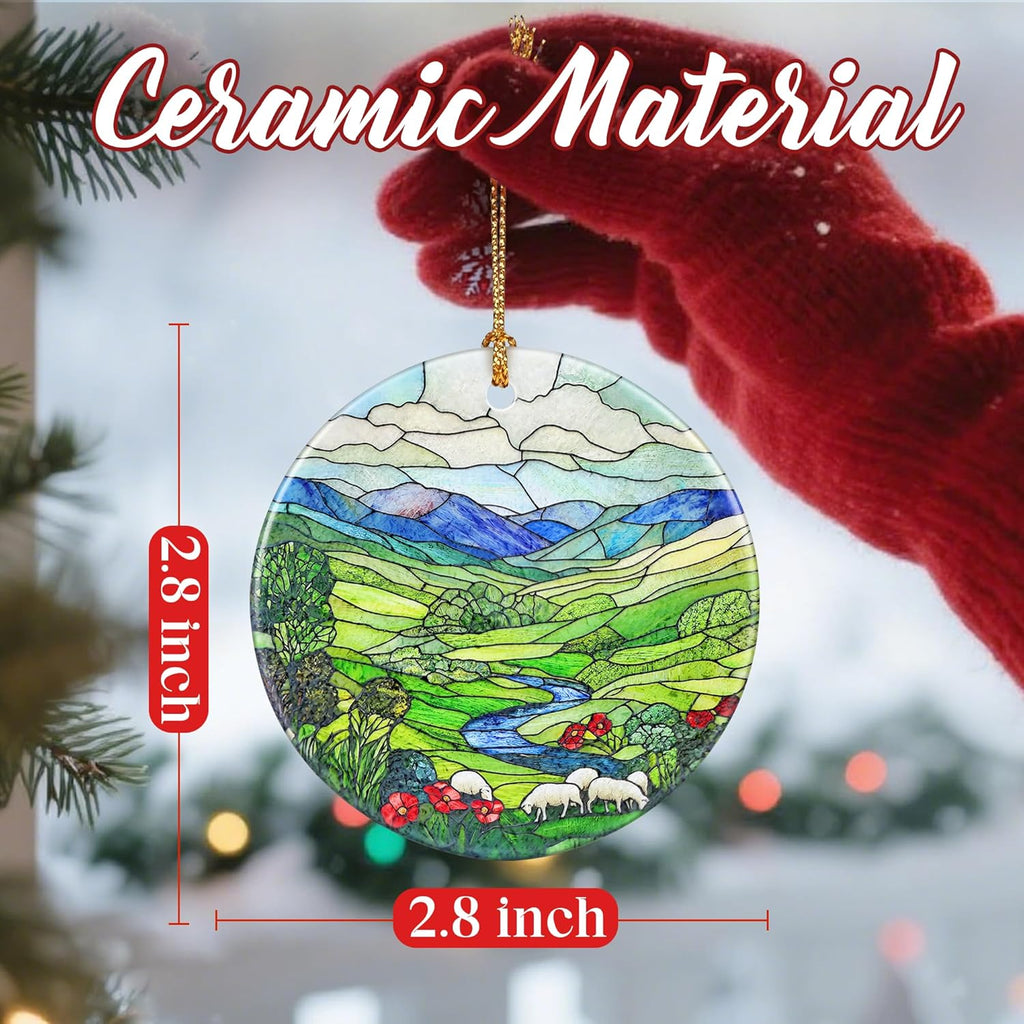 Christmas Ornaments, Dodosky 2.8in Ceramic Green Irish Hills Ornament, Xmas Decor, Christmas Tree Ornaments, Xmas Decorations for Tree, Holiday Ornament, Gifts for Women, Men, Nature Lovers