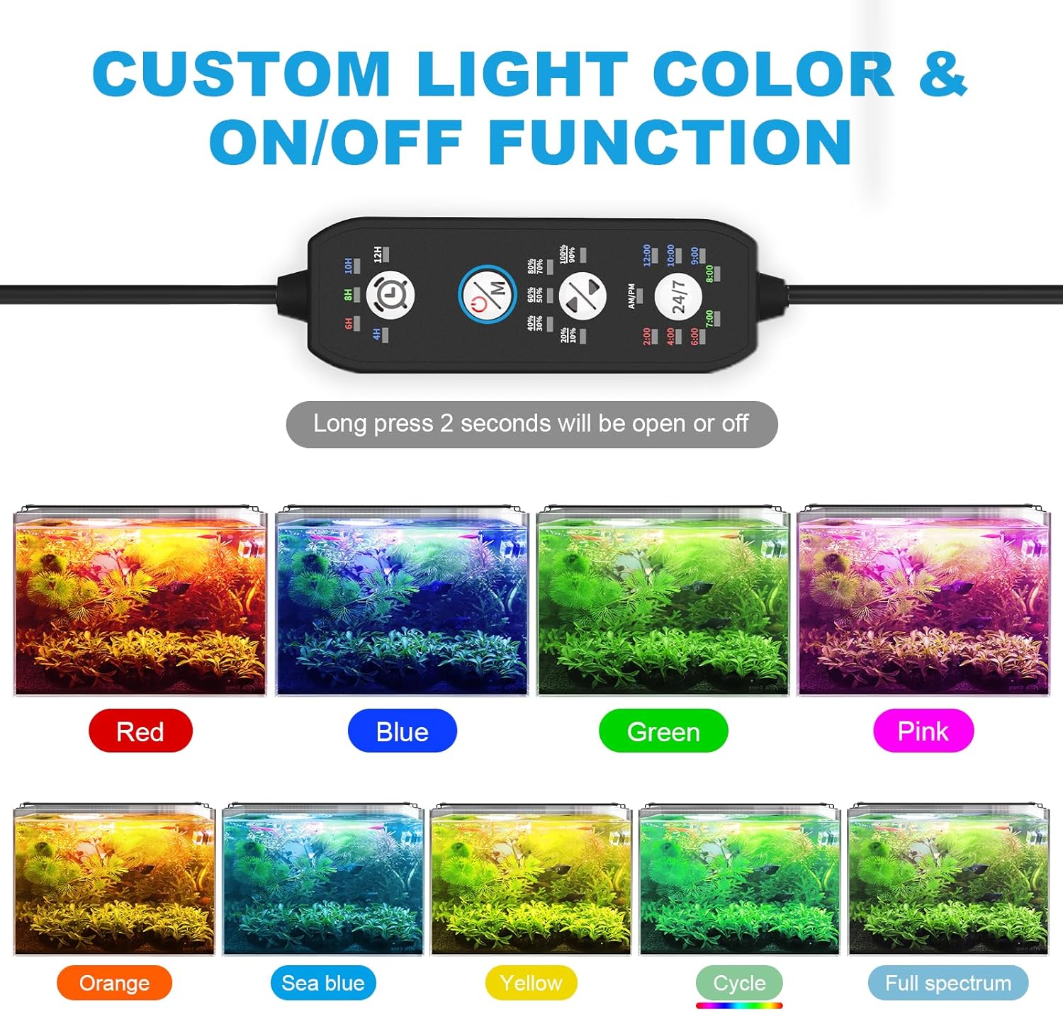 SEAOURA 24/7 Mode LED Aquarium Light for Plants-Sunrise-Daylight-Moonlight Mode, Fish Tank Light with Auto On/Off, 7 Colors, Adjustable Timer/Brightness for 36 Inch to 42 in Freshwater Tank, 36W