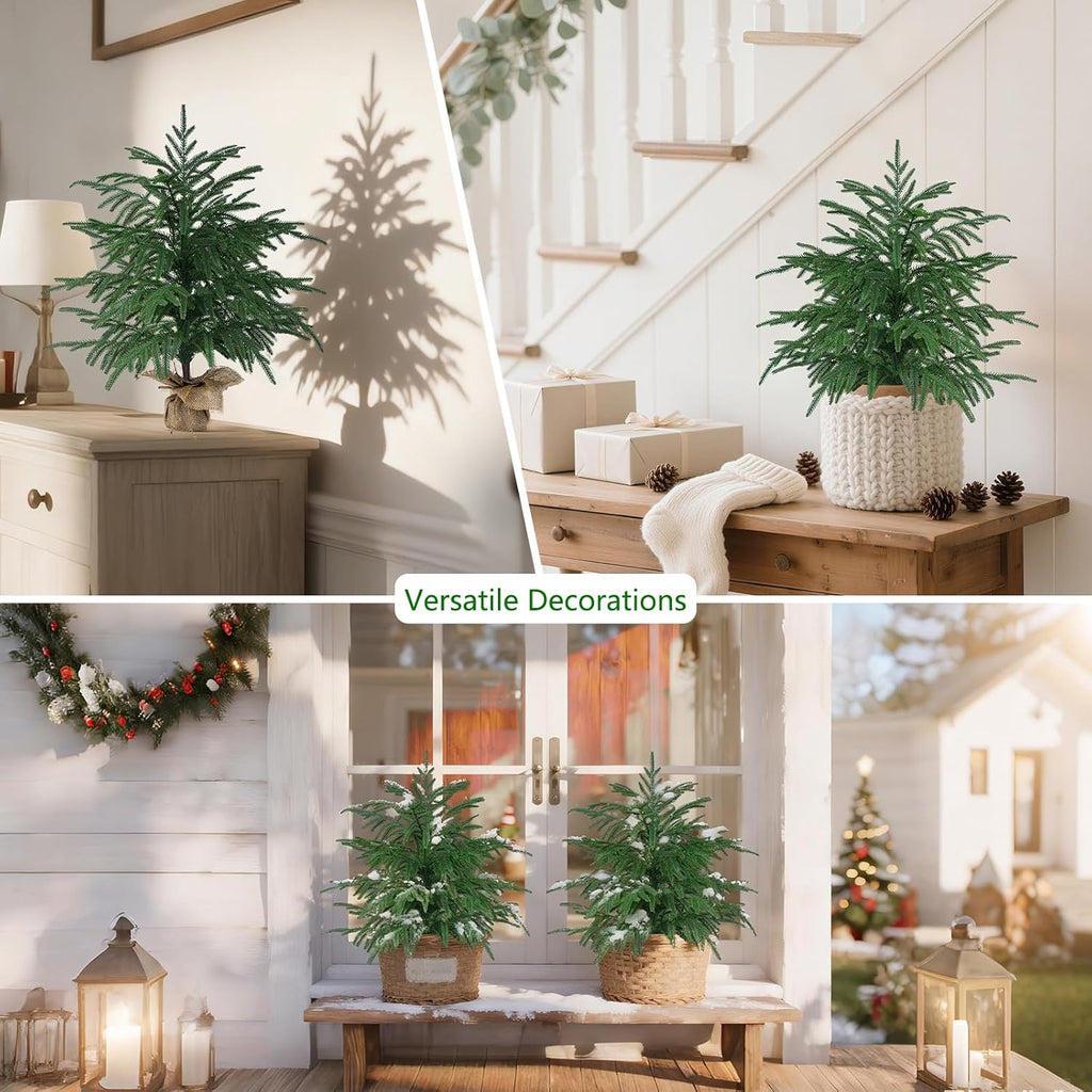 2FT Artificial Norfolk Pine Tree with Decorative Pot - Tabletop UV Protection Faux Tree Fake Plants with PE Branch for Indoor Outdoor Home Front Porch Christmas Decor