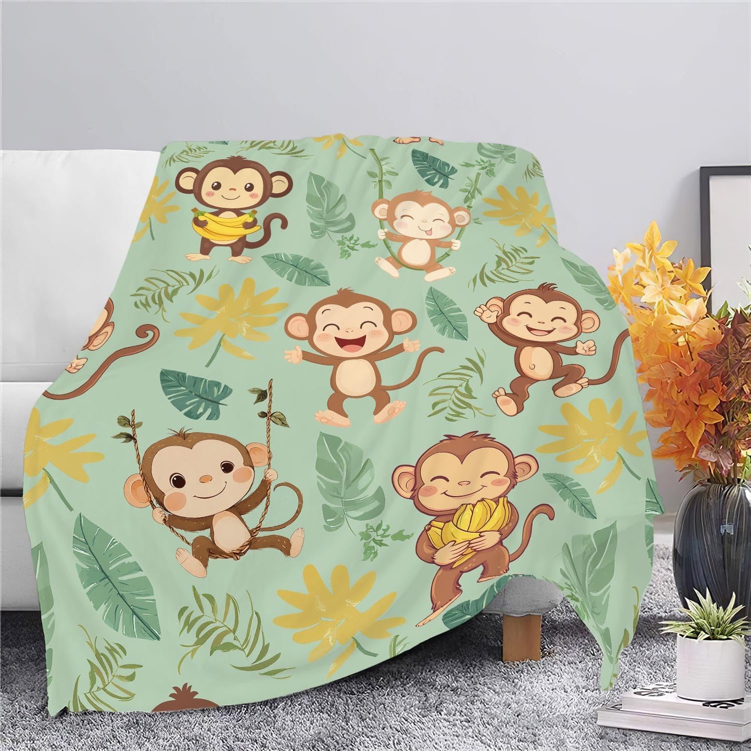 Monkey Blanket Cute Cartoon Monkey Throw Blanket Gifts for Monkey Lovers Girls Boys Kids Women Men Adults Super Soft Cozy Plush Fluffy Fuzzy Fleece Blanket Home Decor 40''X50''