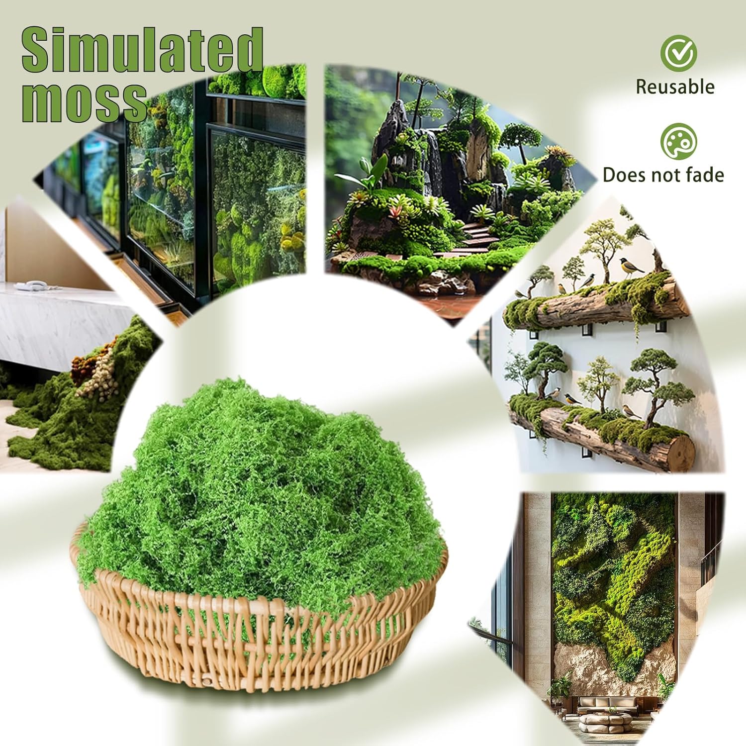 Fake Green Moss for Crafts 3.52 Oz Decorative Artificial Moss for Crafts Decorative Faux Moss Wedding Party Decor Fairy Garden Floral DIY