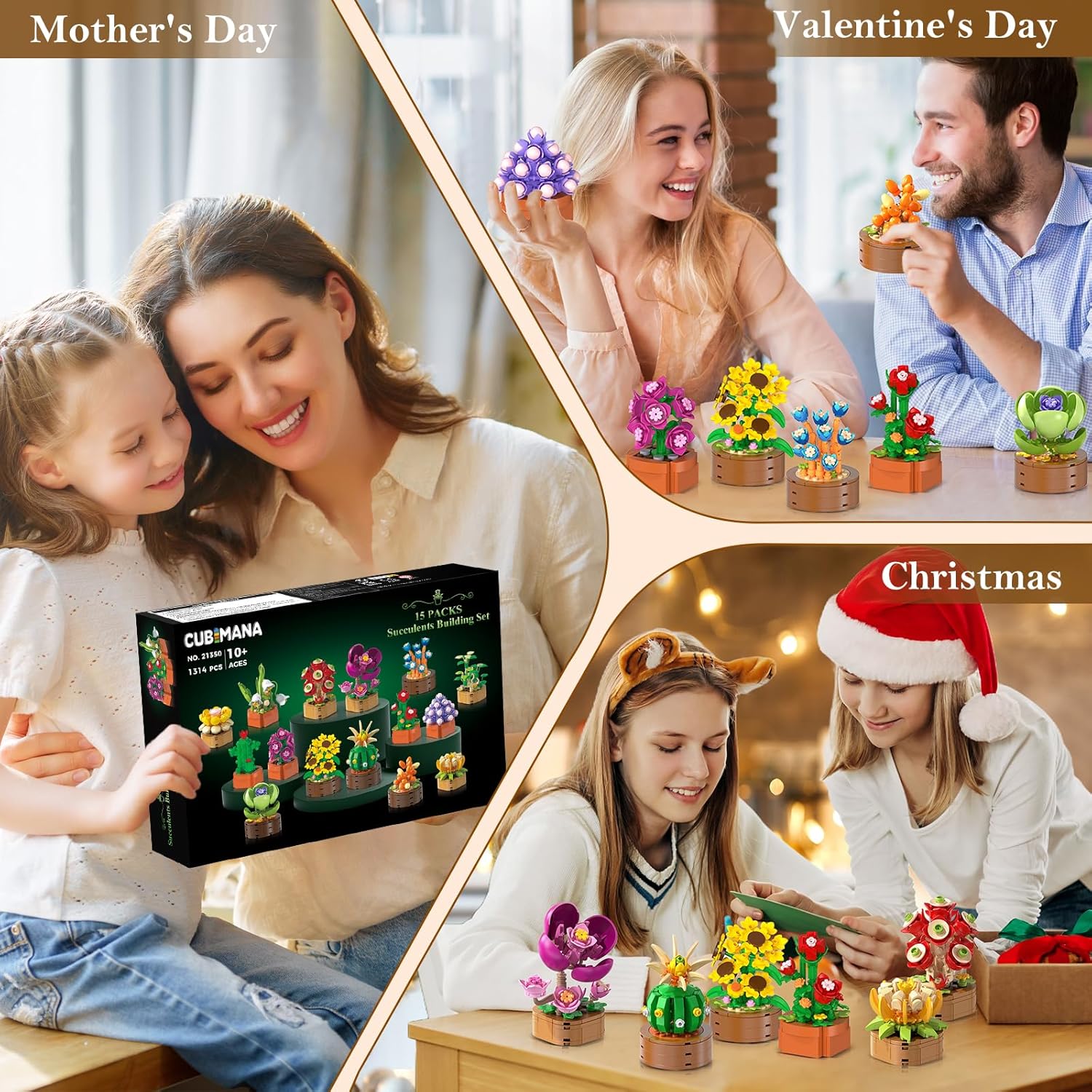 15 Pack Flowers Plants Mini Building Sets - 1314PCS 3.6MM Flower Succulents Botanical Collection for Home Office Décor Block Toy, Party Favors for Christmas Birthday Gift Adults Kids Girl 10+