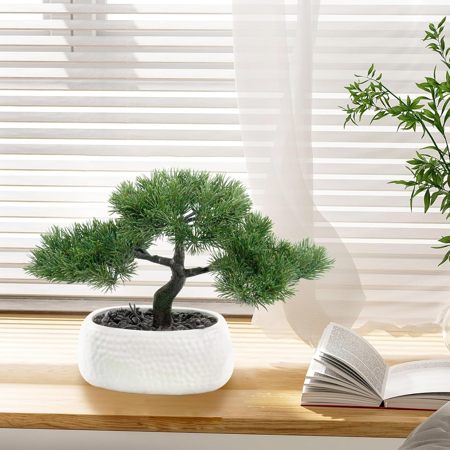 Artificial Bonsai Tree for Office, Faux Bonsai Juniper Small Artificial Plants for Home Entryway Decor Living Room Apartment Bookstore Cafe Desk, Fake Bonsai with Ceramic Pot (13.5 x9.5 in)