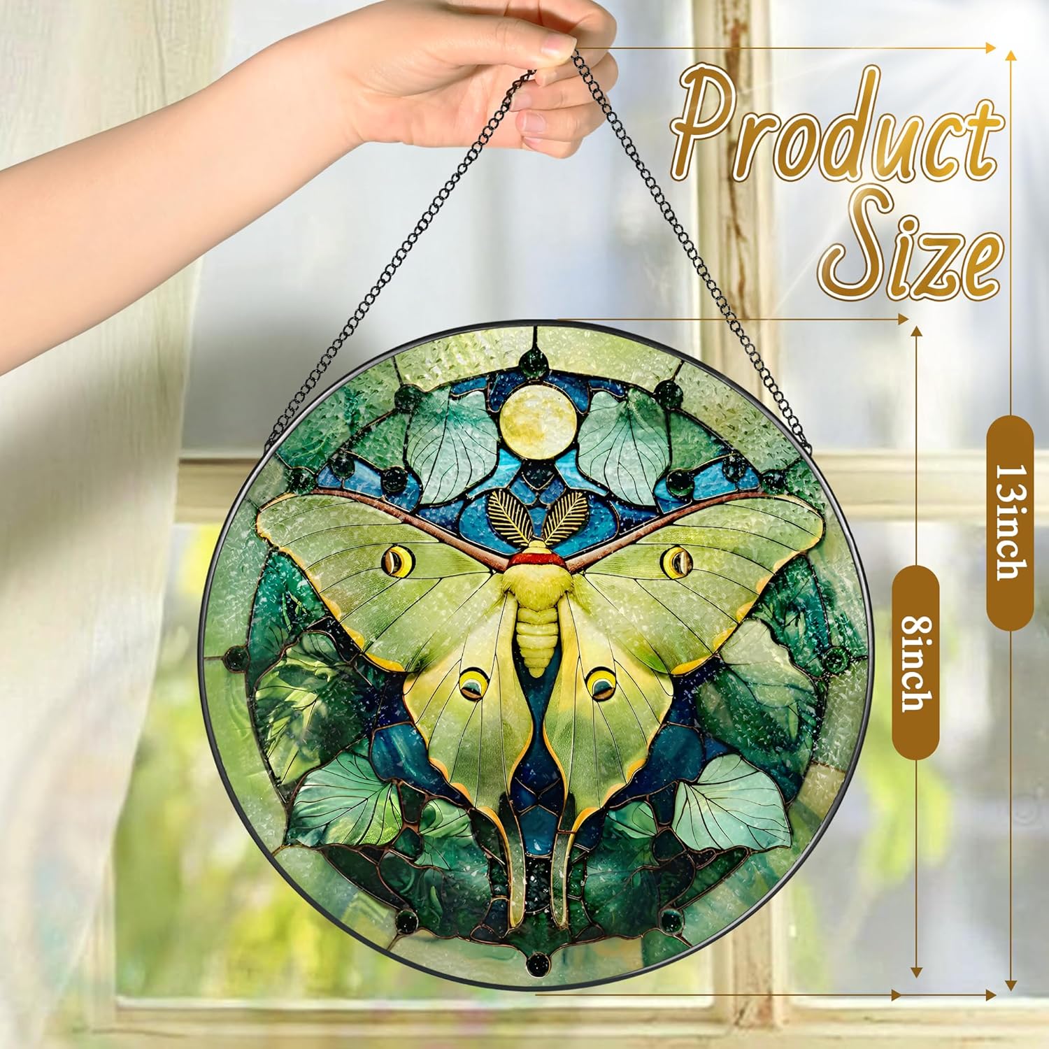 Luna Moth Sun Catcher, 8 Inch Stained Glass Suncatcher, Stained Glass Window Hanging, Luna Moth Indoor Decor, Idea Gift, Gift Exchange