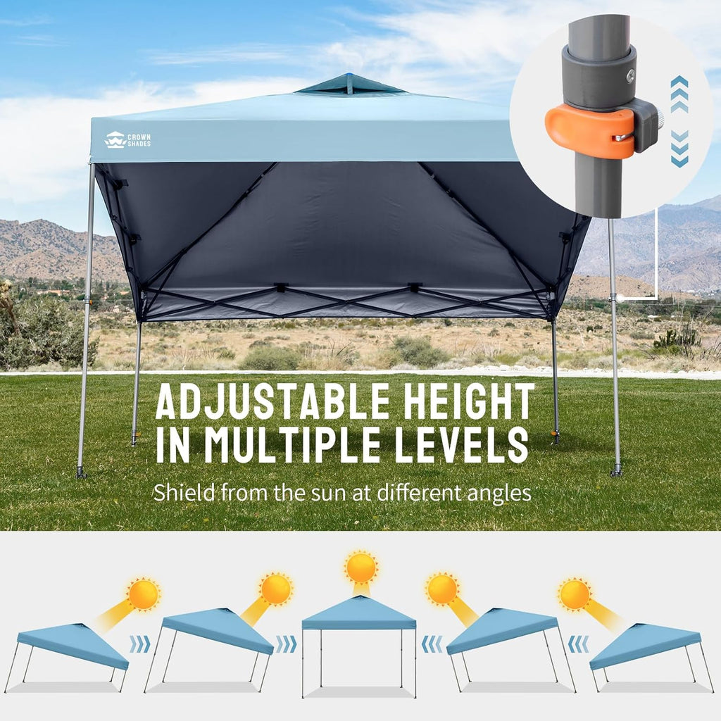 CROWN SHADES Adjustable Height on The Fly, 10x10 Pop Up Canopy - Beach Tent with One Push Setup - Easy Outdoor Sun Shade for Events, Parties, Camping - Outside Shade with STO-N-Go Bag, Cyan Blue