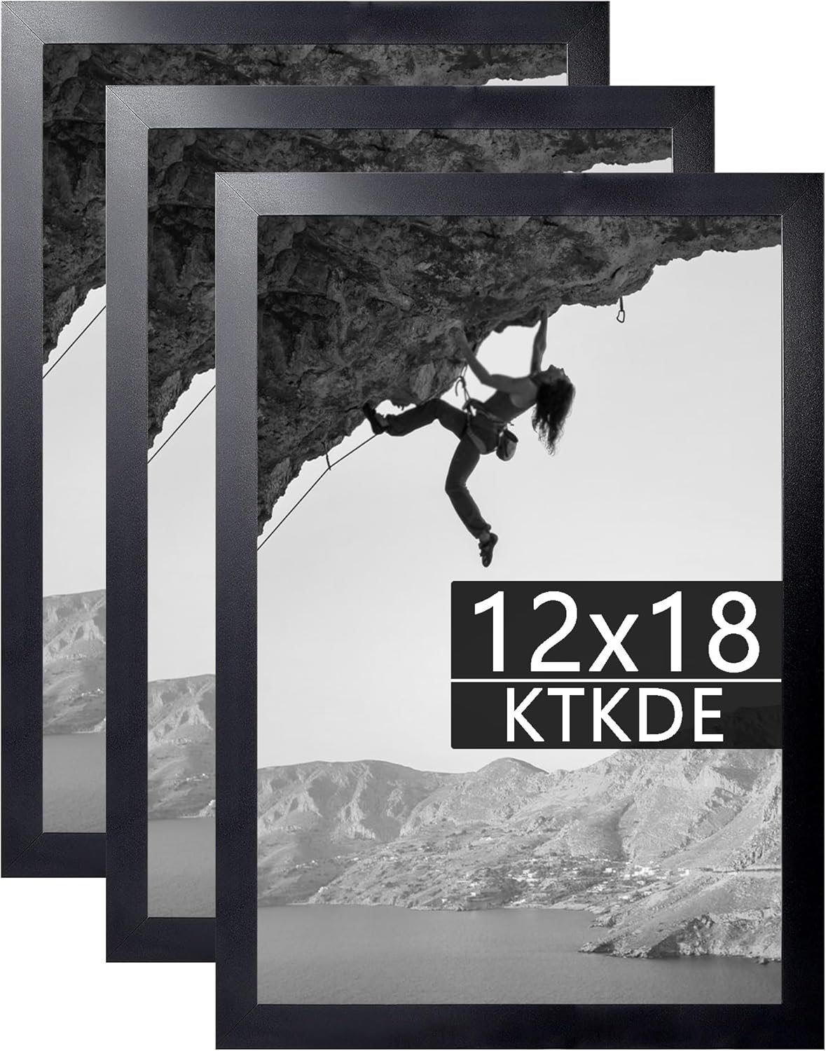 KTKDE 12x18 Picture Frame Black Wooden 3 Pack,Poster Frame with Polished Plexiglass, Studio Gallery Wall Hanging Posters & Best gift