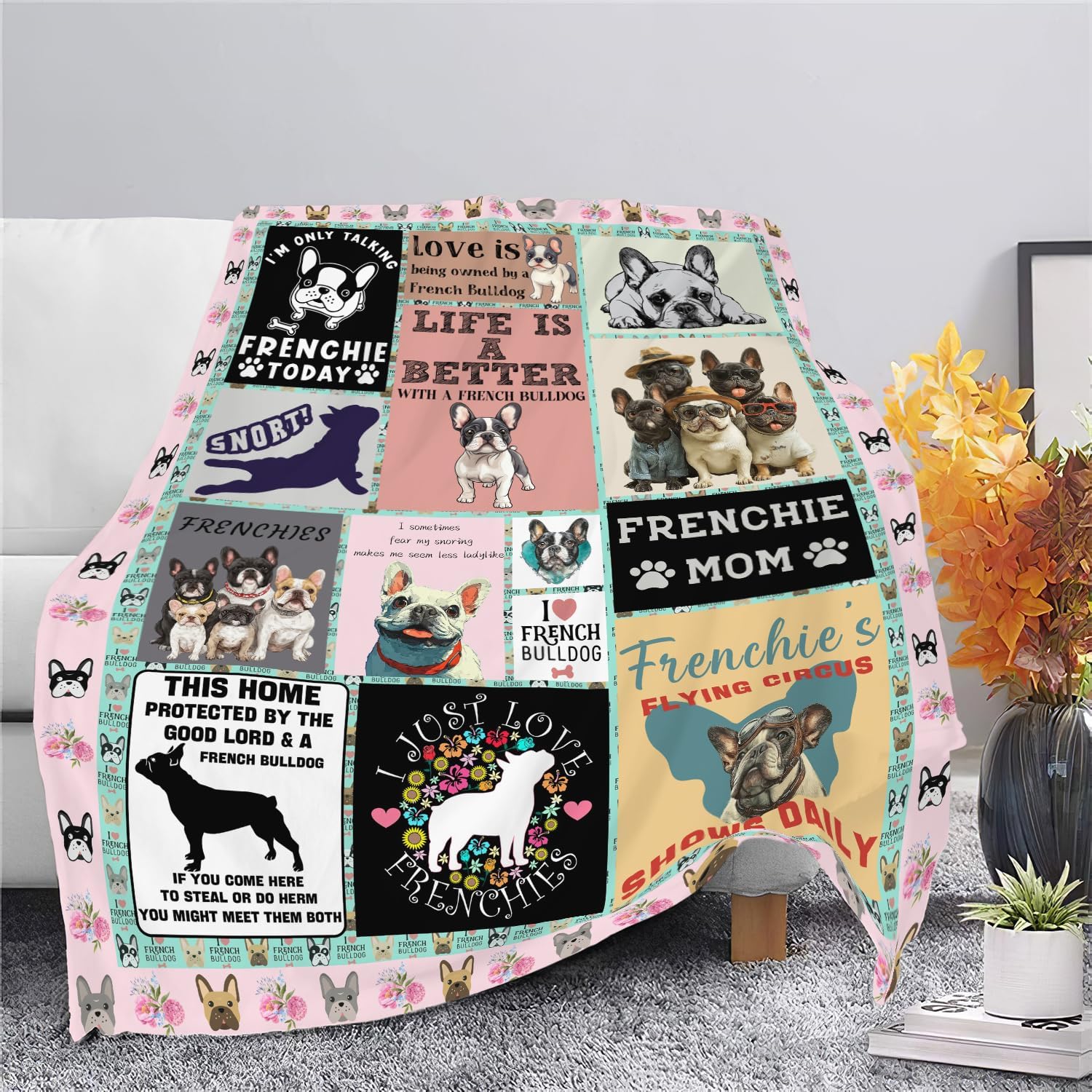 Boston Terrier Throw Blanket French Bulldog Frenchie Puppy Stuff Gifts for Dog Lover Kids Girls Boys Adults Women Men Soft Cozy Warm Plush Fluffy Fuzzy Fleece Blanket Decor 60''X80''