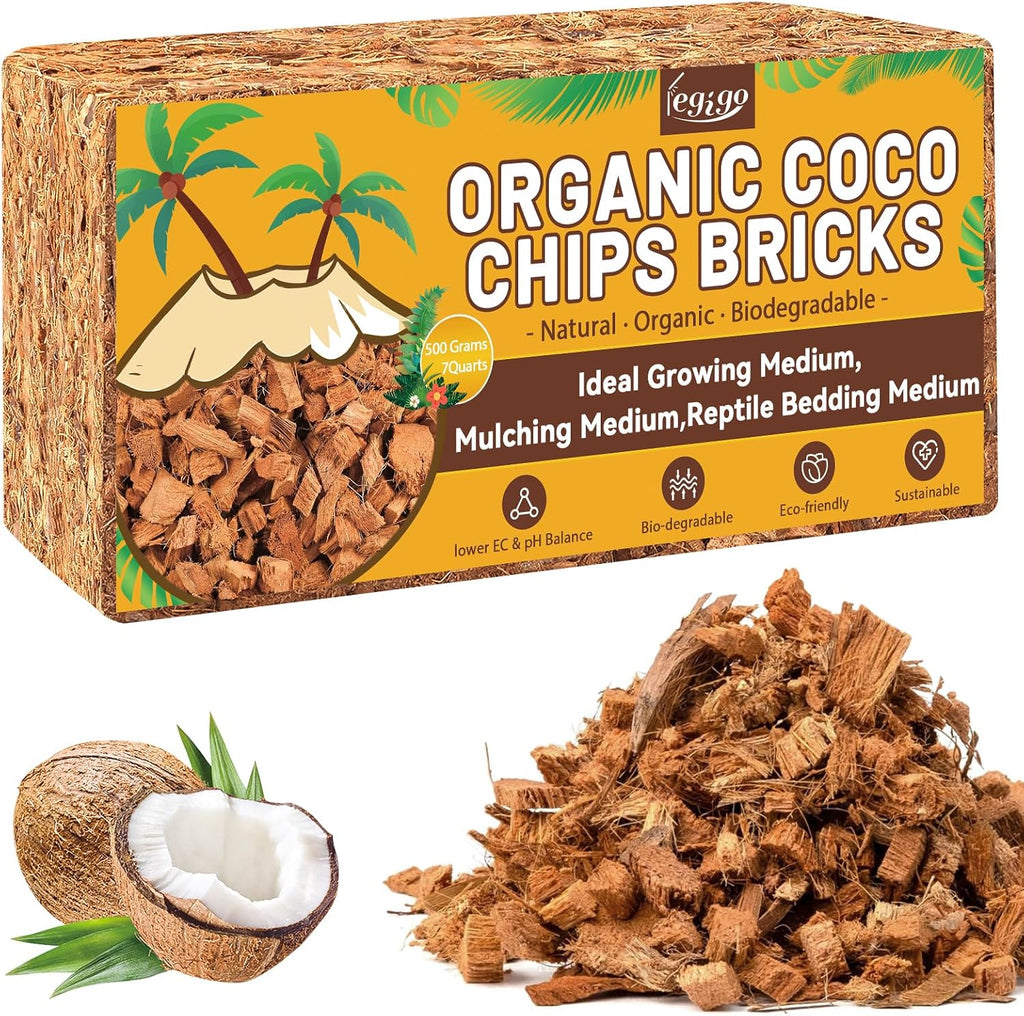 Legigo 1.1 LB Coco Coir Chips for Plants- 100% Organic Coconut Chips Brick Potting Mix with Low EC & PH Balance, Coconut Husk Substrate Coco Husk Mulch for Garden, Planting, Orchid and Soil Mix