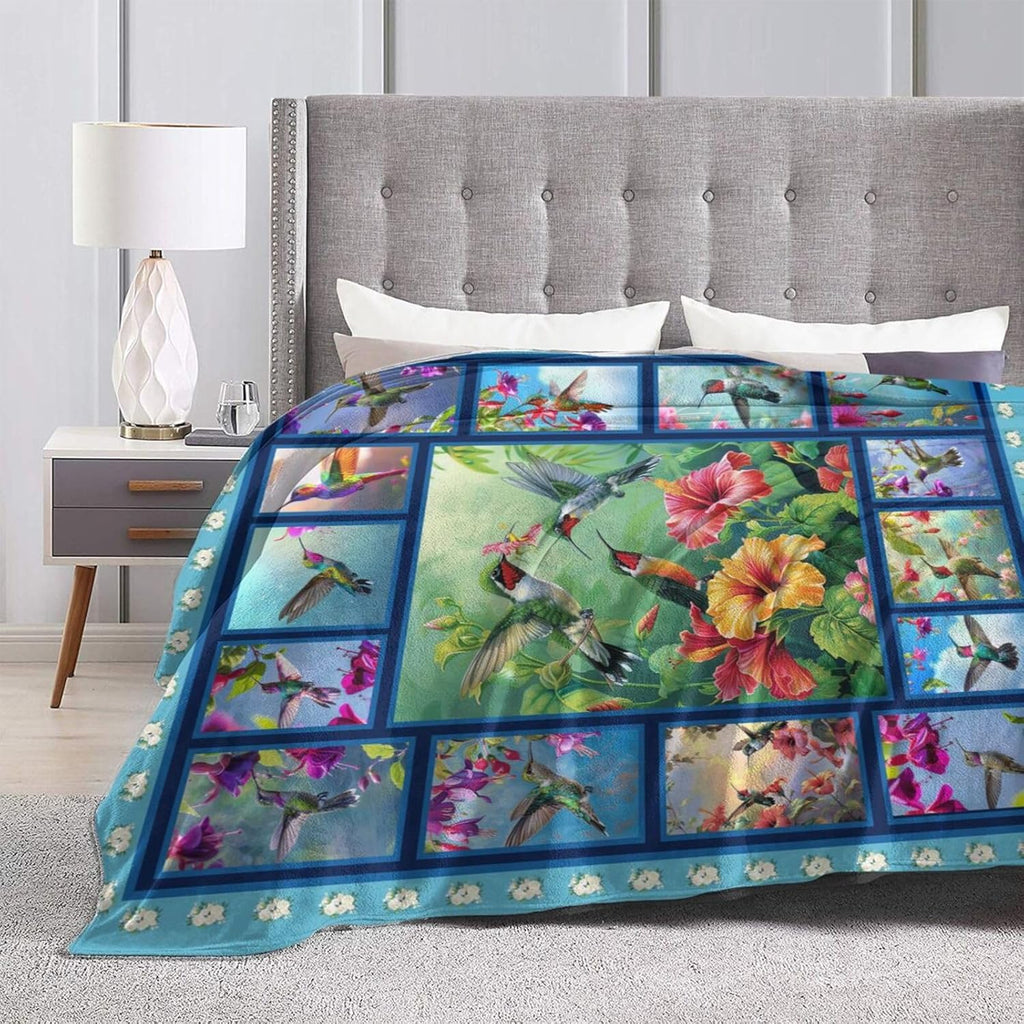 Hummingbird Blanket Hummingbird Throw Blanket Flower Floral Flannel Stuff Merch Cozy Decor Fleece Plush Fuzzy Warm Soft Lightweight Bedding Gifts for Girls Women Men Boy Couch Sofa 60"X50"