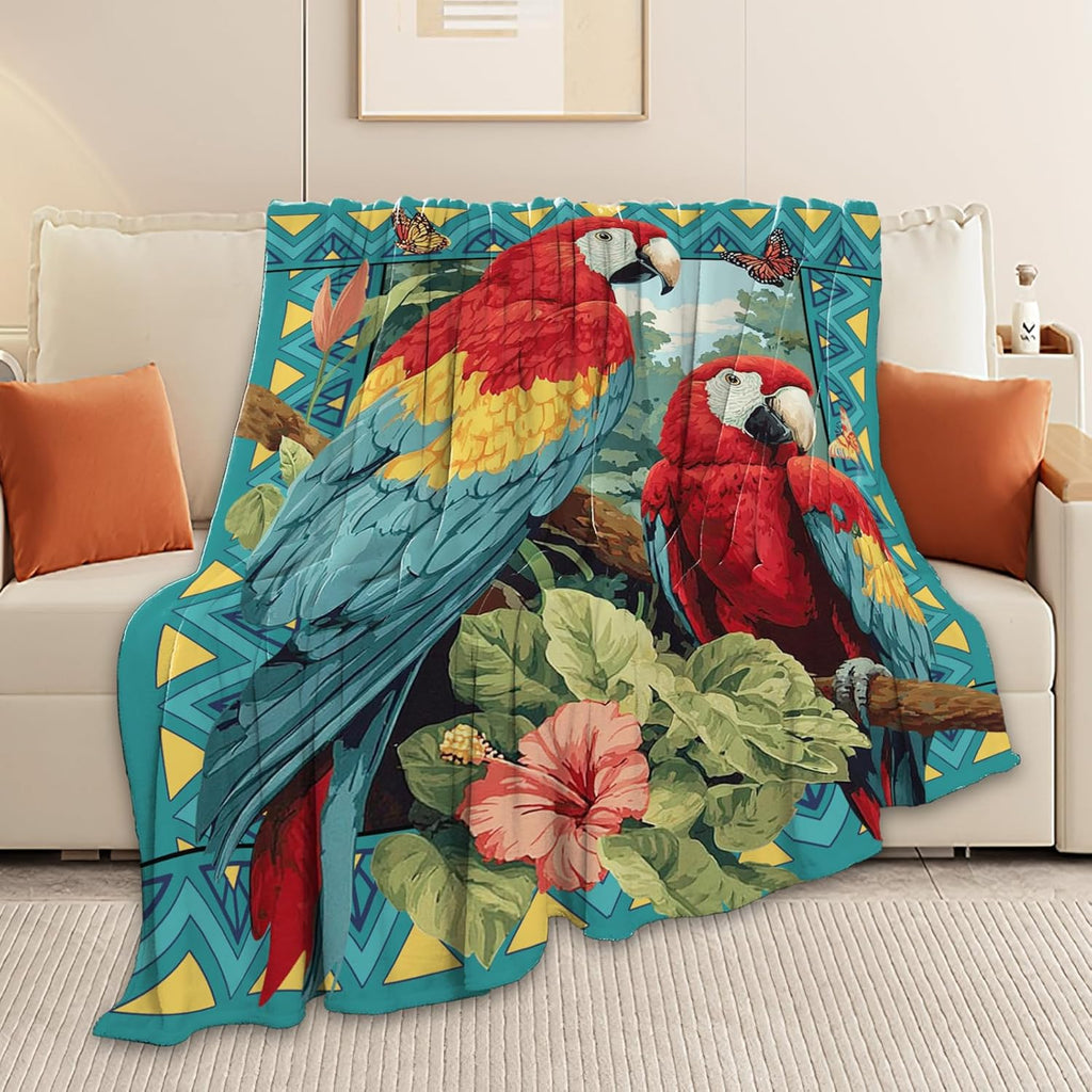 Parrot Bird Throw Blanket Macaw Stuff Gifts for Kids Girls Boys Adults Women Men Soft Cozy Warm Plush Fluffy Fuzzy Fleece Blanket Decor 50''X60''