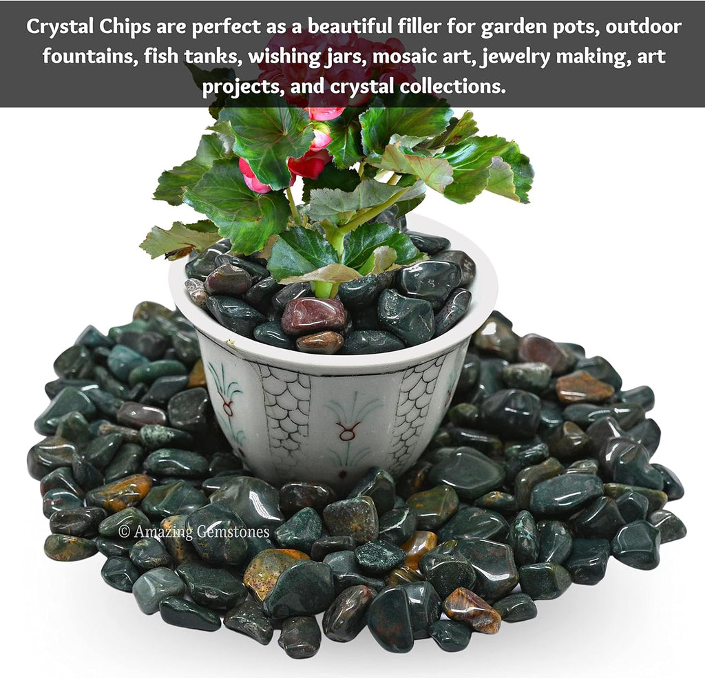 Amazing Gemstone Bloodstone Crystal Chips Aquarium Gravel Rocks - 1000+ Carat Bloodstone Chips Bulk Fish Tank Gravel, Small Tumbled Stone Chips and Tiny Crystals for Decoration (AAA Grade Gemstones)