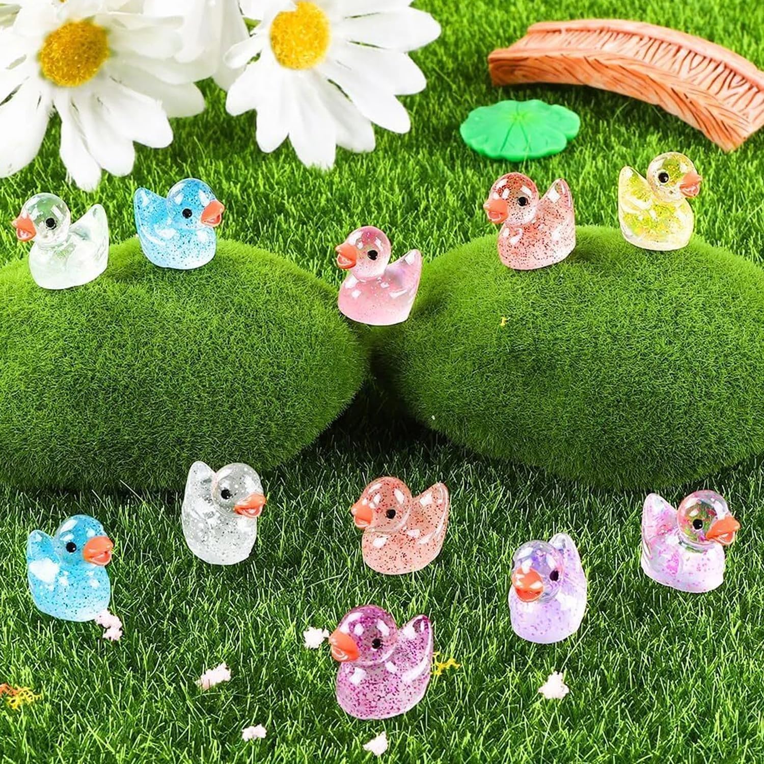 80 Pcs Mini Resin Ducks,10 Colors Sequin Miniature Ducks for DIY Projects Garden Dollhouse Aquarium Home Birthday Craft Party