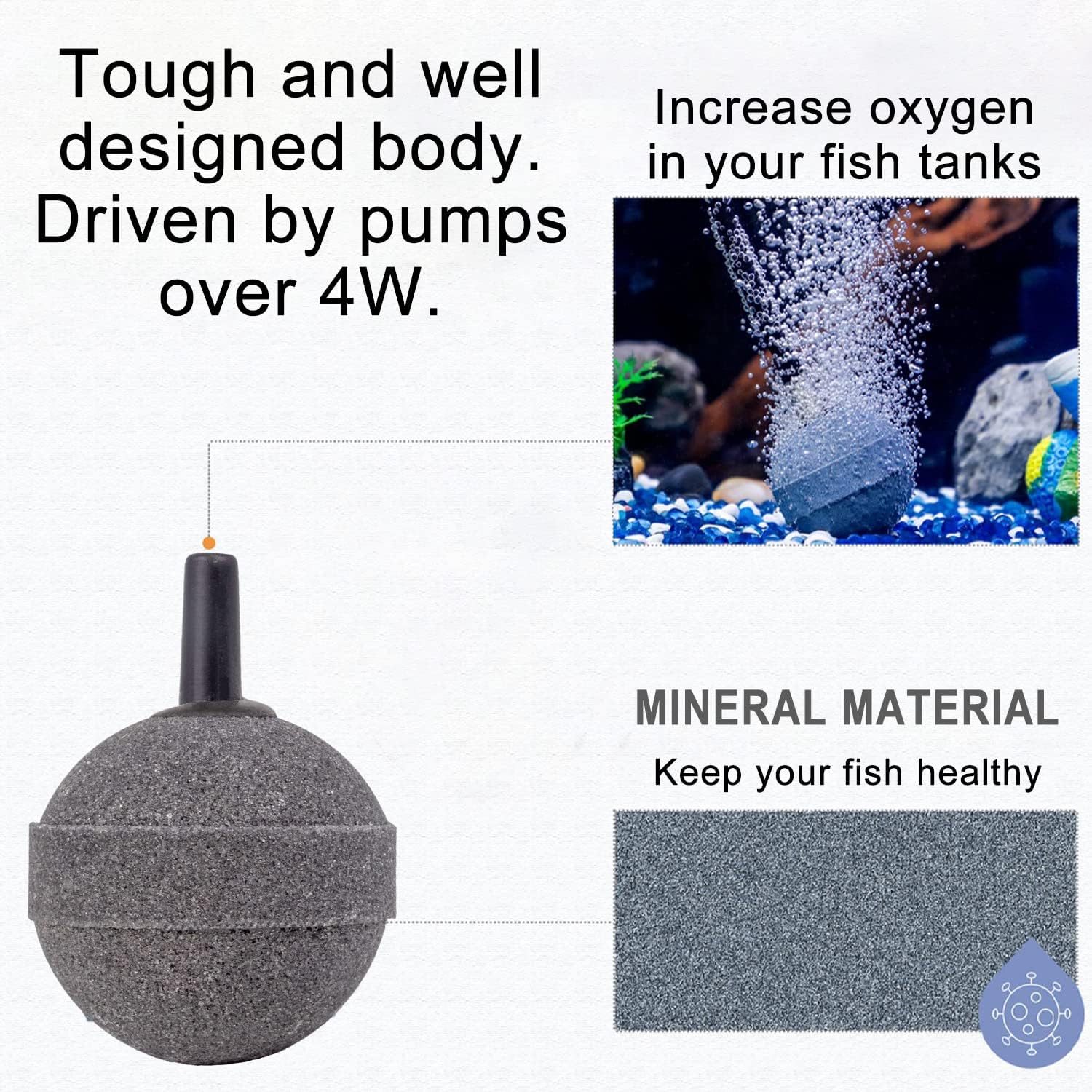 Air Stone Bubble Diffuser Ball - for Aquarium Air Pump and Fish Tanks, Gray, Pack of 10pcs