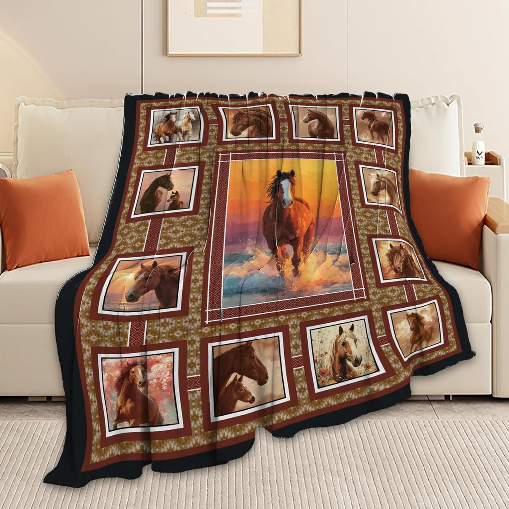 Horse Throw Blanket Horse Stuff Gifts for Kids Girls Boys Adults Women Men Soft Cozy Warm Plush Fluffy Fuzzy Fleece Blanket Decor 40''X50''