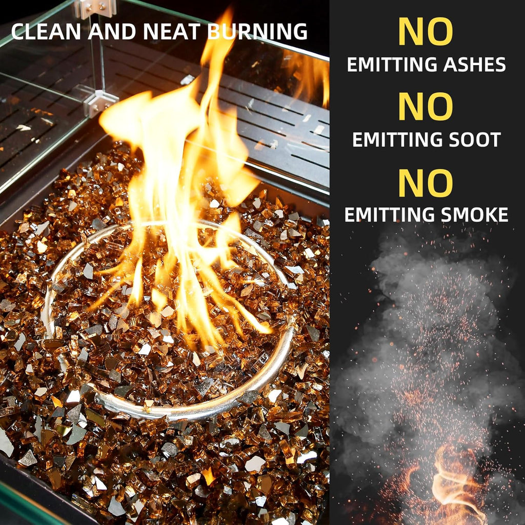 GasSaf 1/4 Inch Fire Glass Reflective Tempered Fireglass Cut Crushed FireGlass for Fire Pit, Fireplace, Replaces Existing Gas Logs & Lava Rocks (10 Pound)(Amber Reflective)