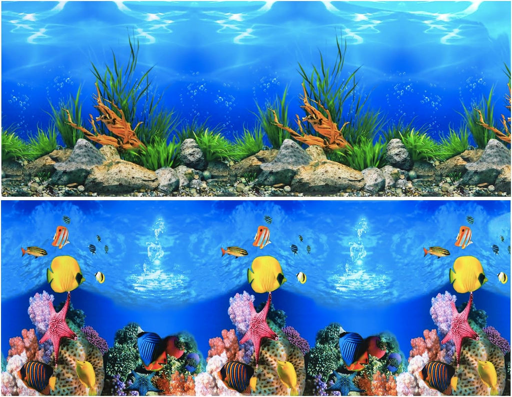 Lainrrew Aquarium Background Poster HD, Dual-Sided Water Plants & Fish Tank Landscape, 16"x40", Vivid Marine Life, Waterproof Scenery, Easy to Install, Durable Tank Decor (Type 1)