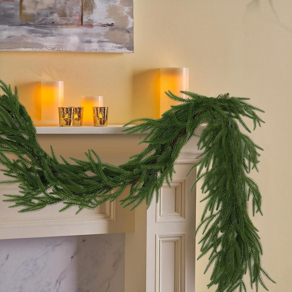 Green Garlands for Decoration,6FT Indoor Pine Garland for Christmas,Green Artificial Greenery Garland Real Touch Pine Garlands for Table, Mantle, Wall, Indoor