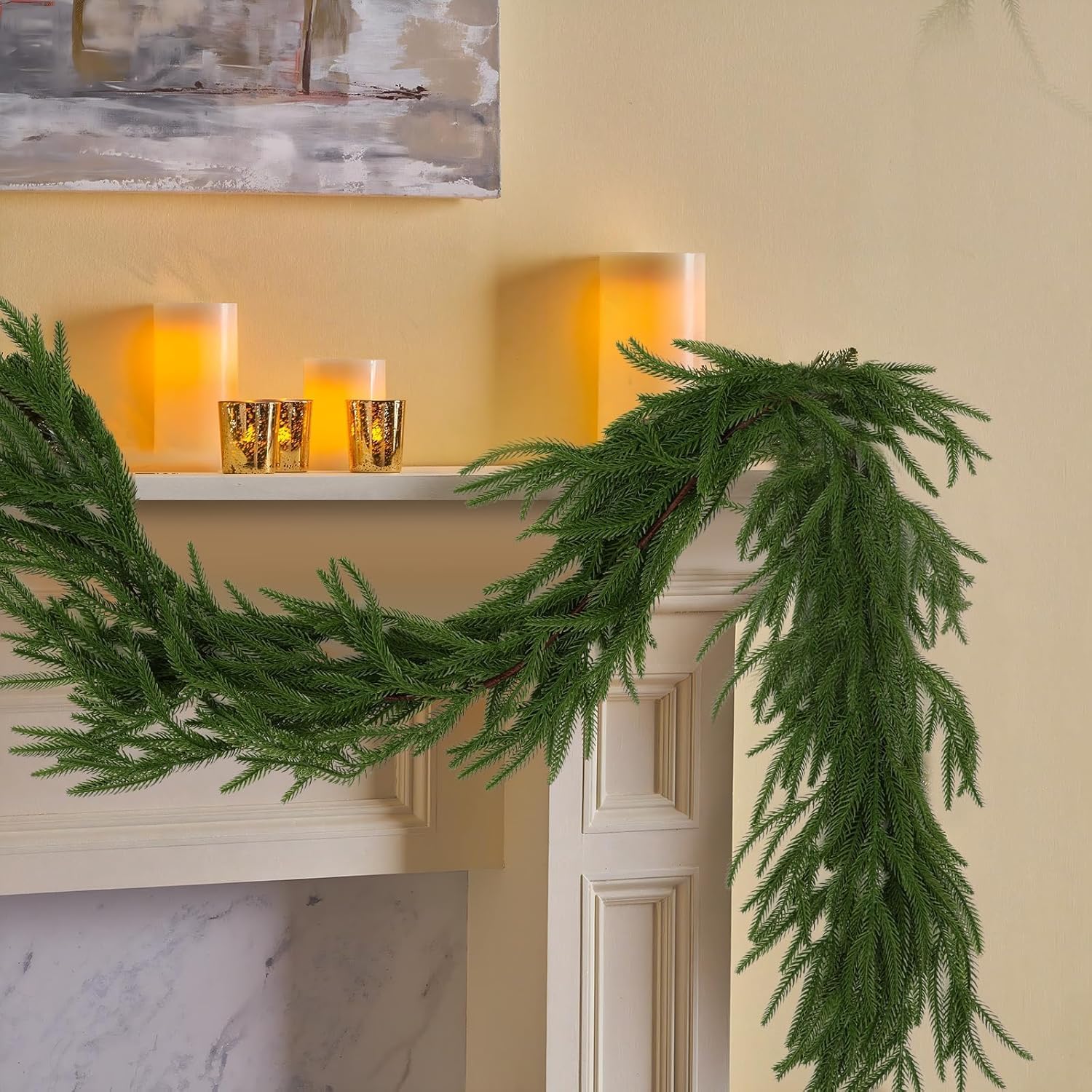 Green Garlands for Decoration,6FT Indoor Pine Garland for Christmas,Green Artificial Greenery Garland Real Touch Pine Garlands for Table, Mantle, Wall, Indoor