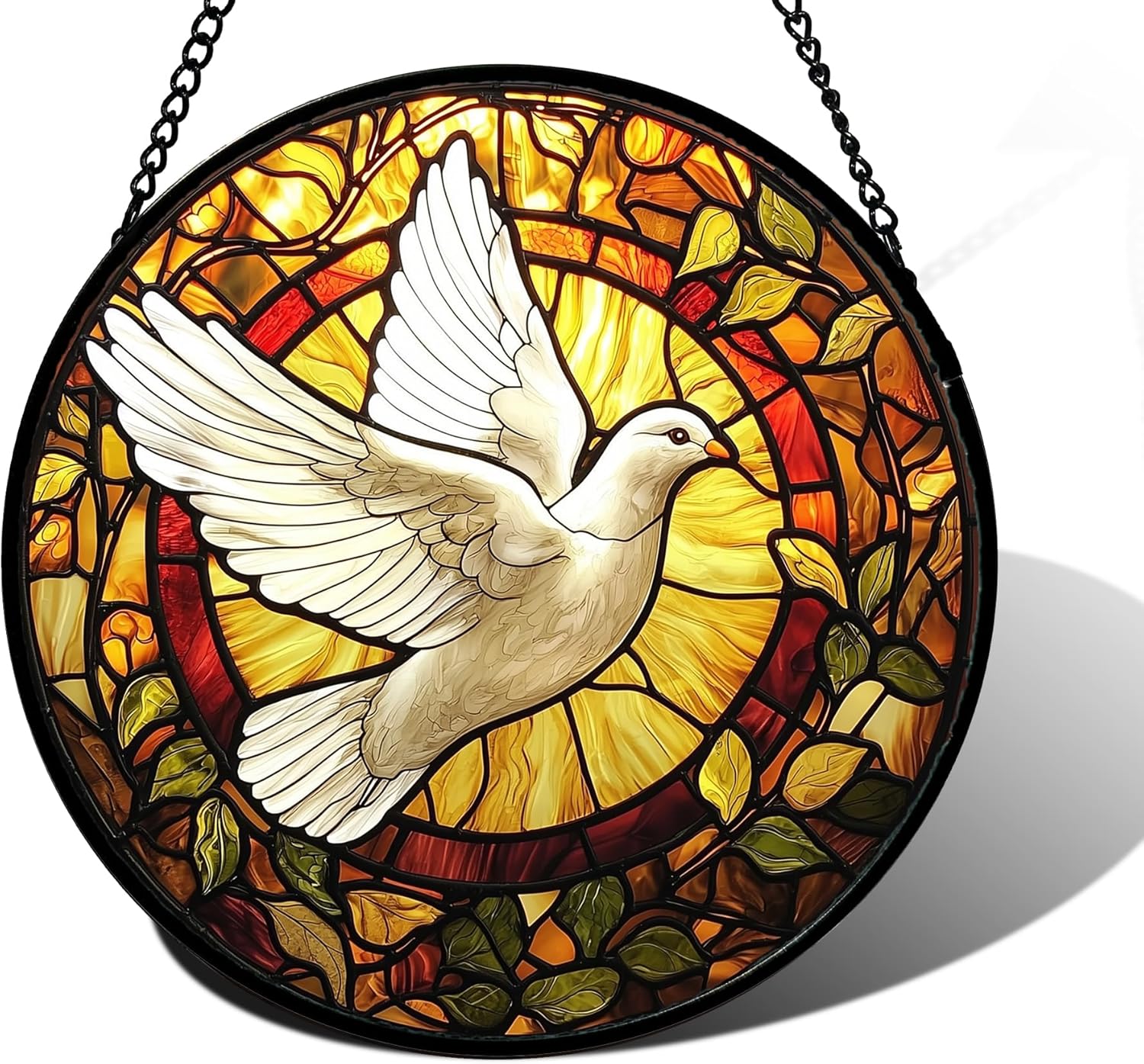 Stained Glass Window Hanging, Flying White Dove Sun Catchers Diamond Glass Panel Hangings Cute Birds Suncatcher Decor for Birthday for Women, Men, Wife, Aunt, and Mom 6.3 in