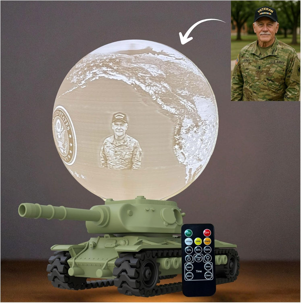 Personalized US Army Moon Lamp with Custom Text & Photo – Military Night Light for Soldiers, Veterans, Deployment Homecoming & Army Families | Army Decor, Military Retirement Gift