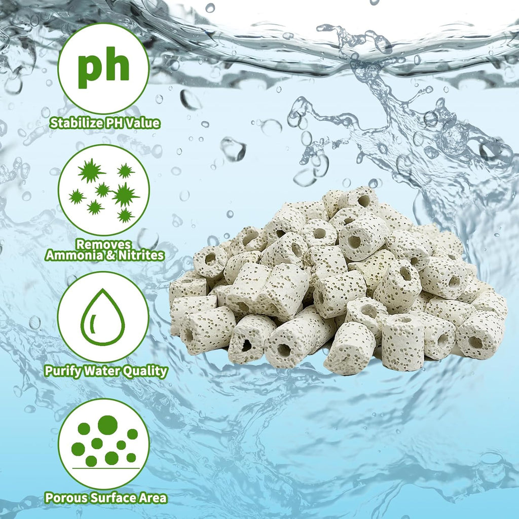 Hamiledyi 4 LB Aquarium Filter Media Bio Balls Ceramic Rings Media with Mesh Bag for Fish Tank and Pond Canister Biological Biofilter Filter (White)
