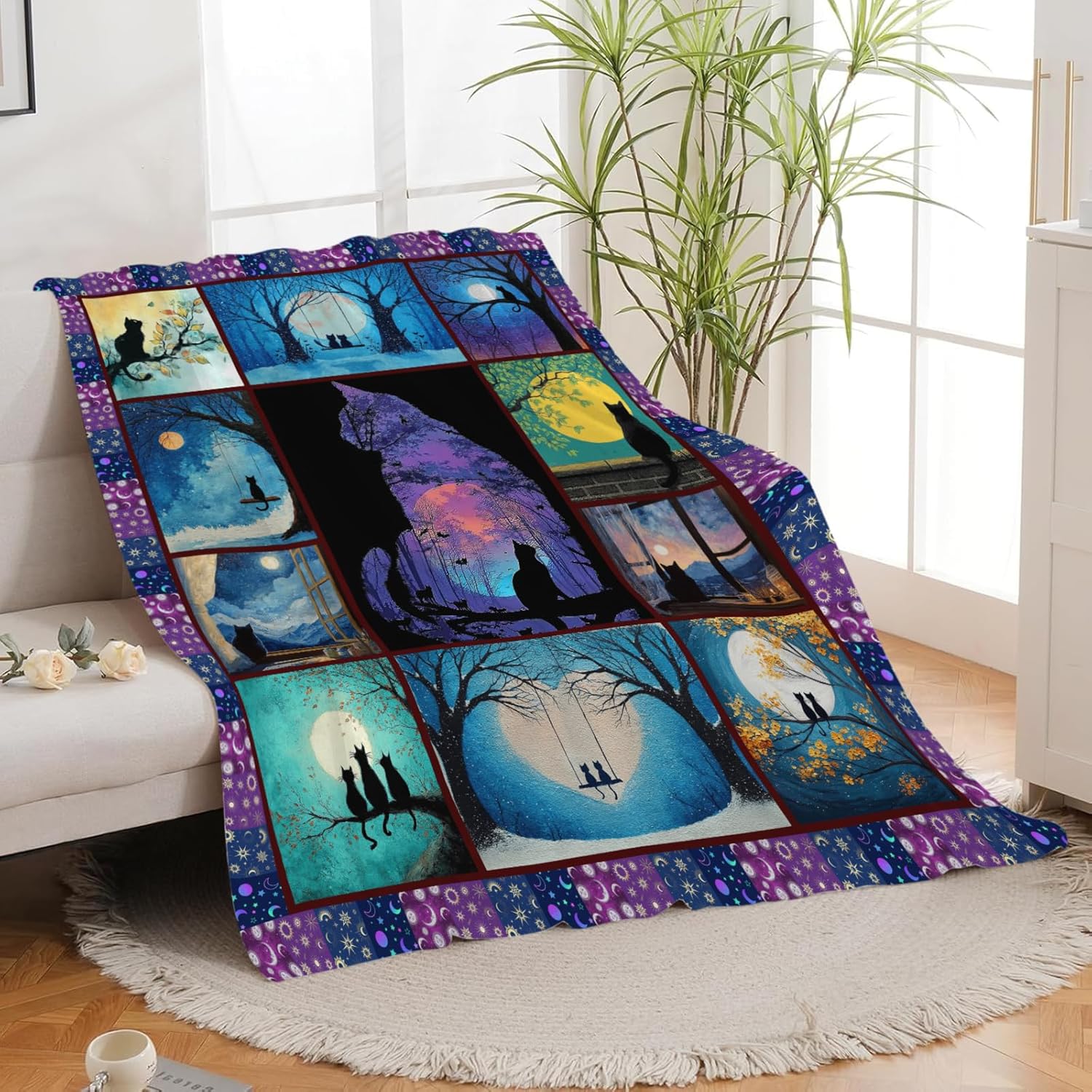 Black Cat Throw Blanket Black Cat Stuff Gifts for Kids Girls Boys Adults Women Men Soft Cozy Warm Plush Fluffy Fuzzy Fleece Blanket Decor 50''X60''