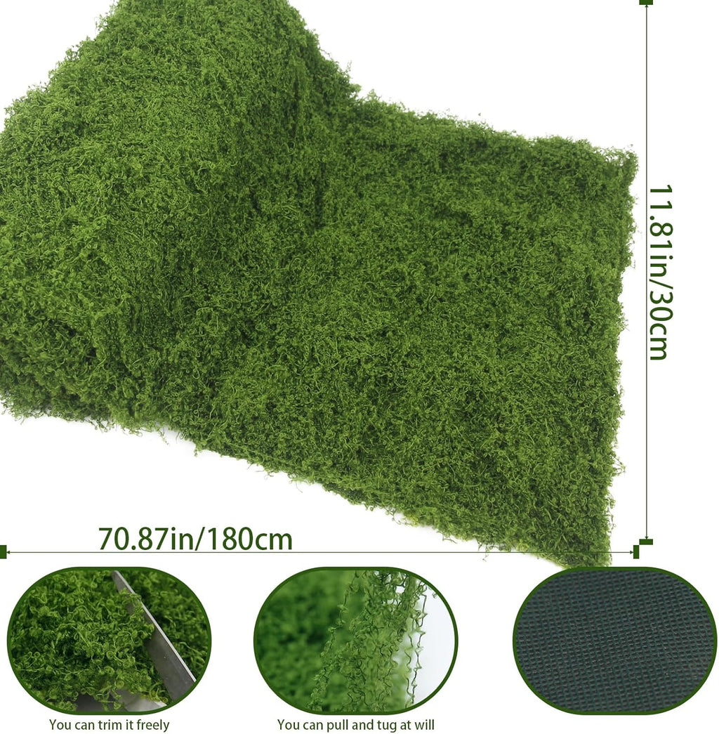 Fake Moss Rolls Table Runner for Decoration 12" x 71" Artificial Moss for Plants Indoor Dark Green Faux Grass for Planters Crafts DIY Table Centerpieces Fairy Garden Floral Wedding 30 x 180cm