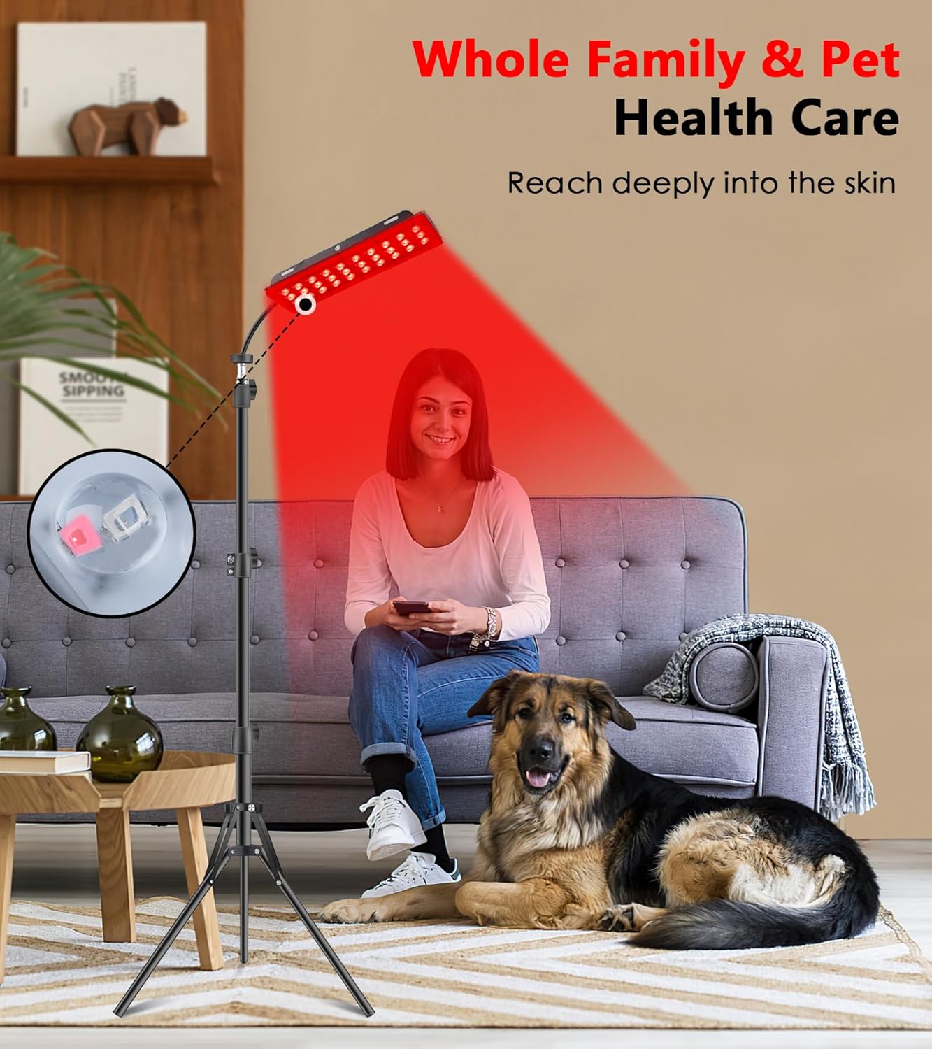 Red Light Therapy Lamp, Infrared Light Therapy with Stand - 660nm Redlight and 850nm Near Infrared Light Device for Body Pain Relief Skin Care
