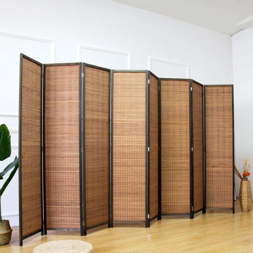 8 Panel Room Divider and Folding Screen, Bamboo Screen for Room Separation, 67" H x 122.8" W
