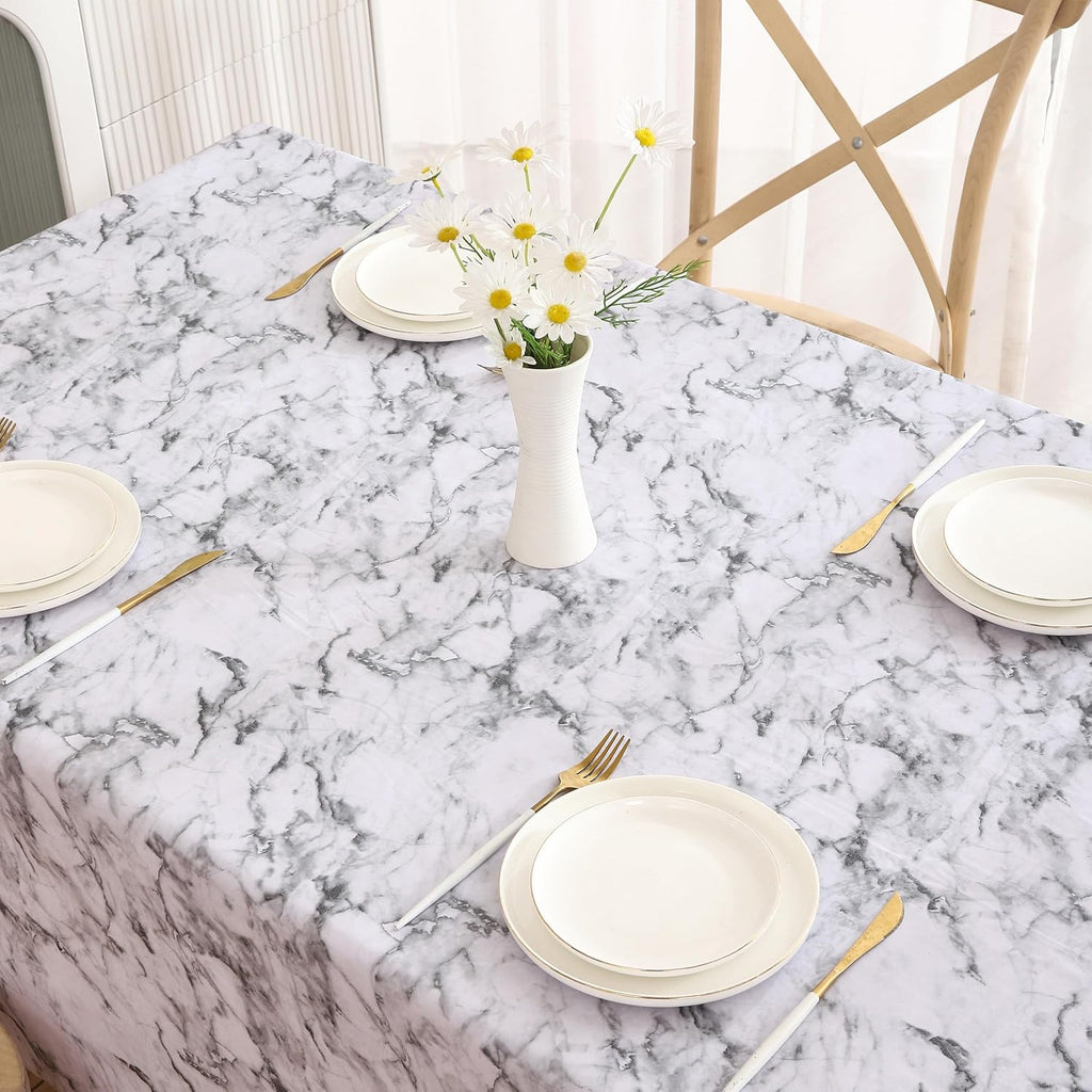 Walrus Heavy Duty Vinyl Tablecloth with Flannel Backing Waterproof Oil-Proof Plastic Table Cloth Stain-Resistant Wipeable Rectangle or Square Table Cover for Indoor and Outdoor (Marble, 60X84 Inch)