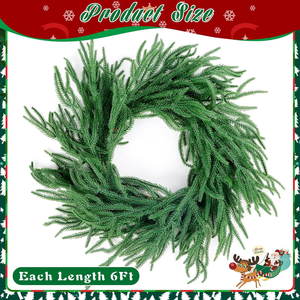 6 Ft Norfolk Pine Garland, Artificial Dense Christmas Garland Ornaments, Real Touch Greenery Garland for Fireplace, Stairs, Table, Mantle, Wall, Indoor, Outdoor Christmas Decorations
