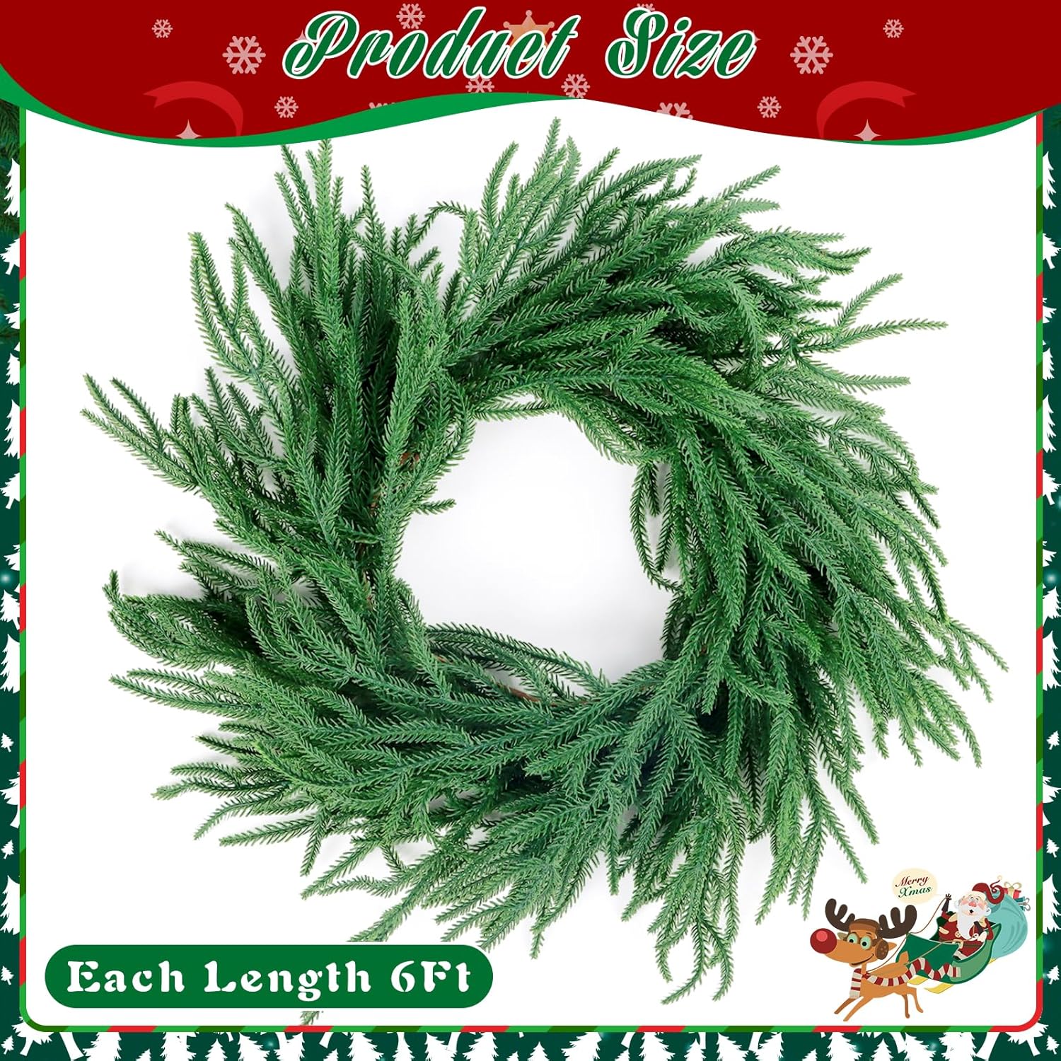 6 Ft Norfolk Pine Garland, Artificial Dense Christmas Garland Ornaments, Real Touch Greenery Garland for Fireplace, Stairs, Table, Mantle, Wall, Indoor, Outdoor Christmas Decorations