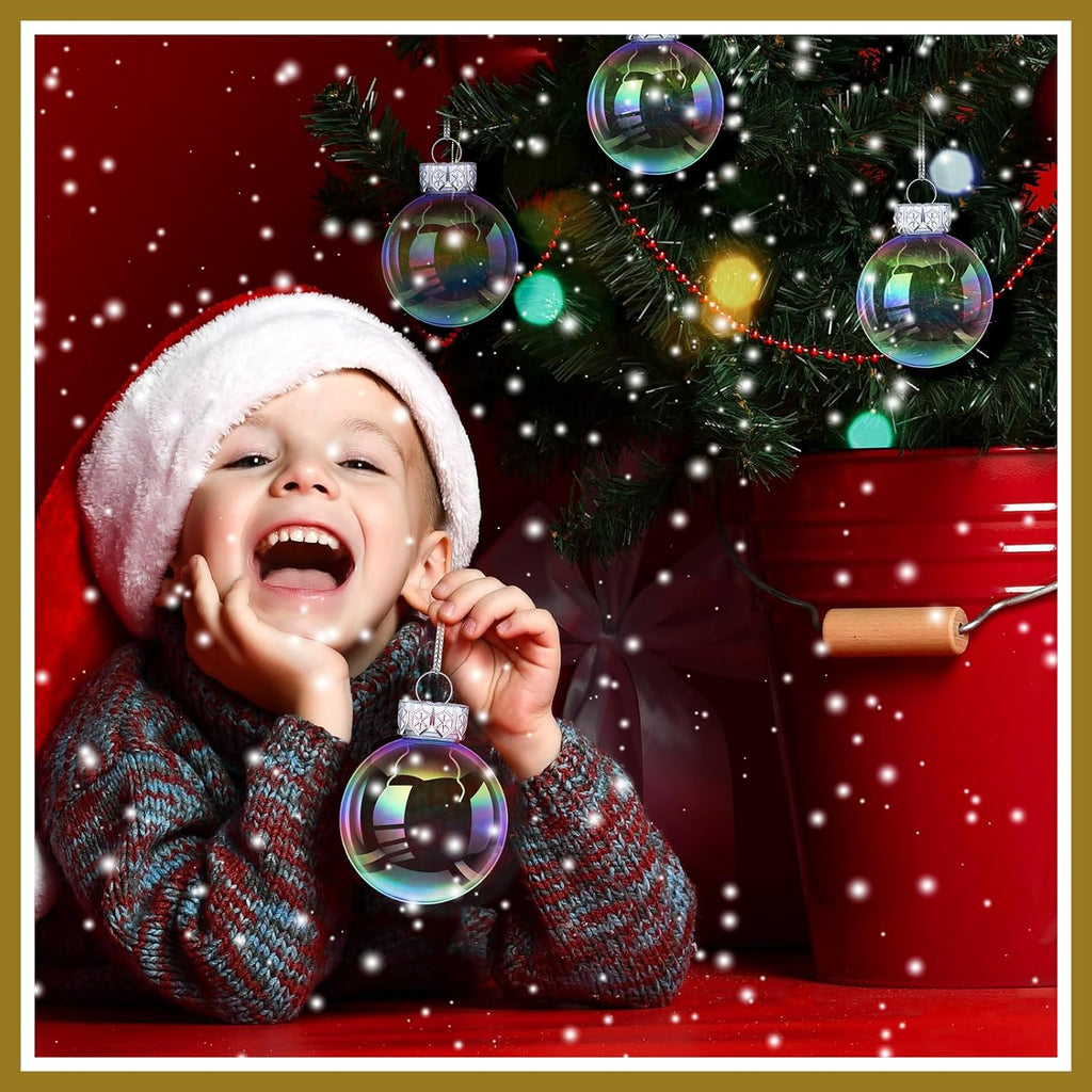Funtery 120 Pcs Christmas Iridescent Clear Ornaments Balls Iridescent Christmas Balls for Tree Crafts Fillable Transparent DIY Hanging 2.5 Inch Rainbow Ball for Holiday Decor (Iridescence Style)
