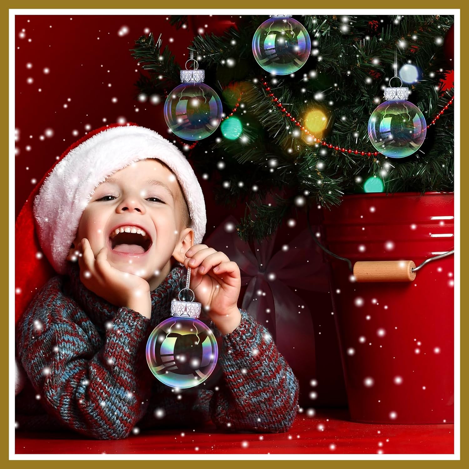 Funtery 120 Pcs Christmas Iridescent Clear Ornaments Balls Iridescent Christmas Balls for Tree Crafts Fillable Transparent DIY Hanging 2.5 Inch Rainbow Ball for Holiday Decor (Iridescence Style)