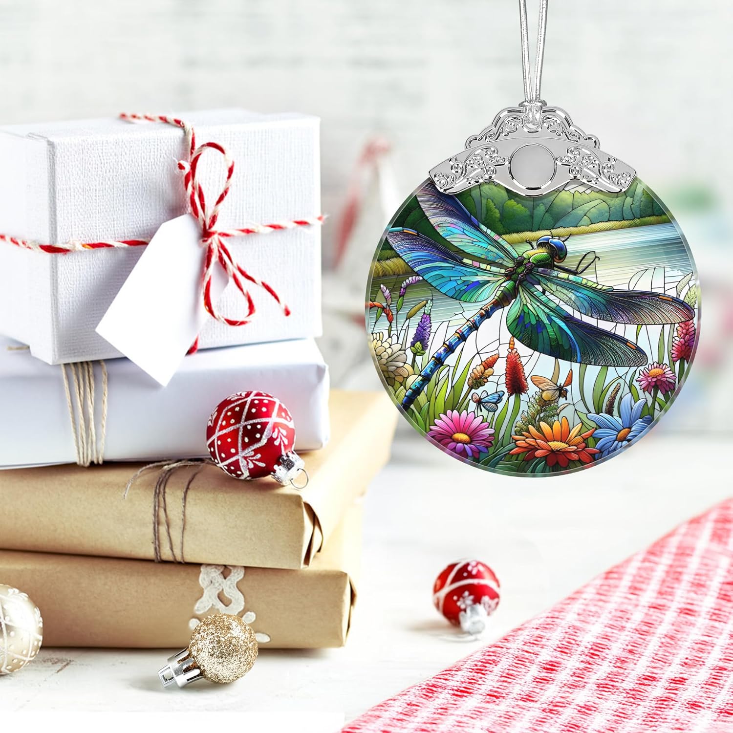 Christmas Ornament, 2025 Ornaments for Christmas Tree, Stained Glass Hanging Ornament, Holiday Ornaments, Unique Gift Idea - Dragonfly