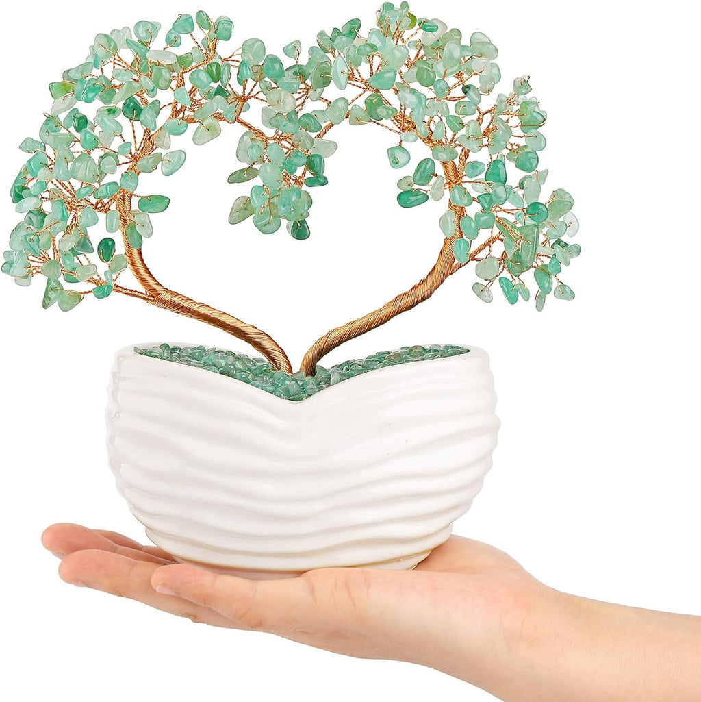 GEHECRST Green Aventurine Tree Healing Crystals Heart Money Tree Reiki Gemstones Quartz Bonsai Trees Feng Shui Crystal Ornament for Home Desk Yoga Decor Healing Crystal Gifts for Mom