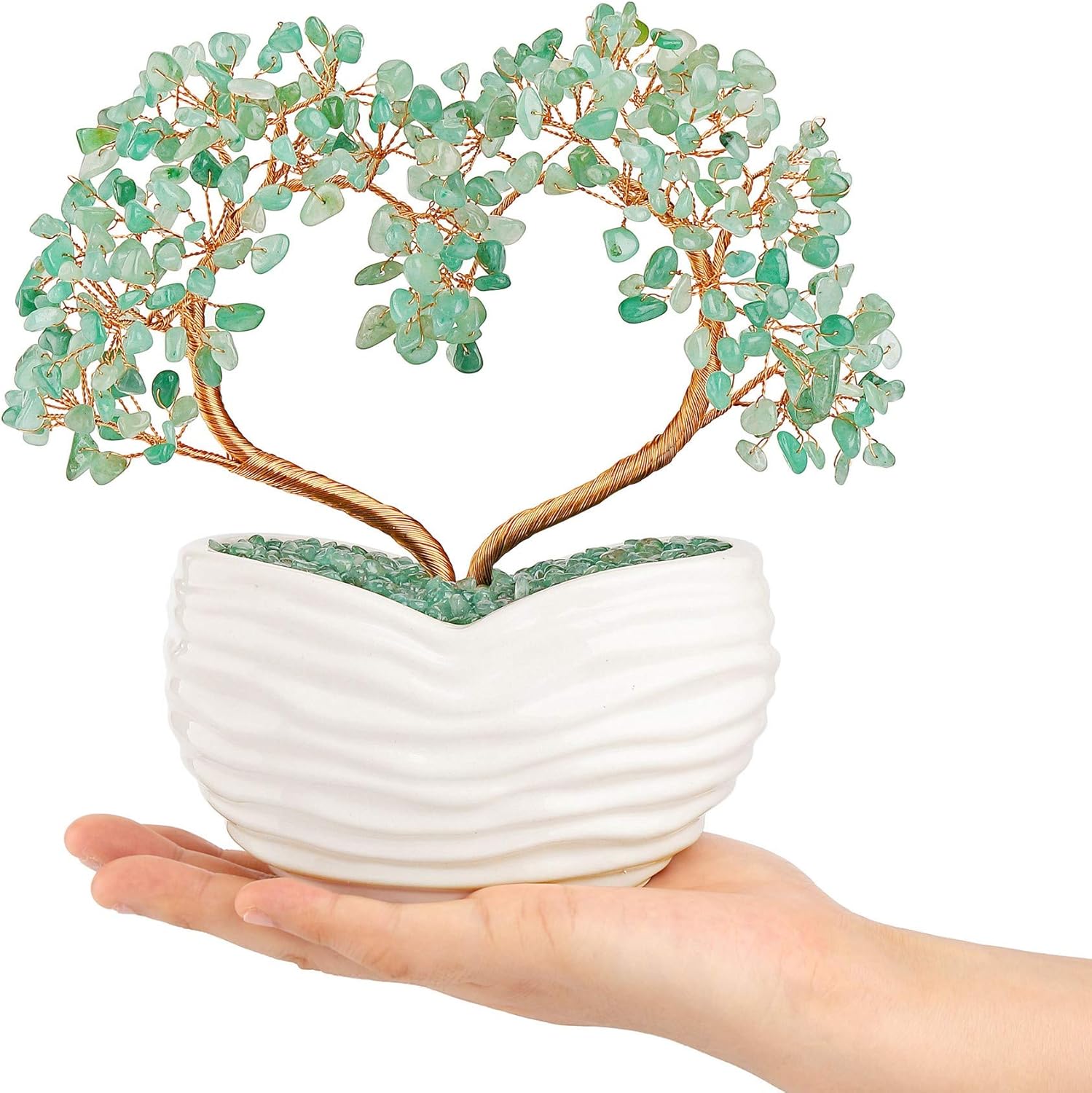 GEHECRST Green Aventurine Tree Healing Crystals Heart Money Tree Reiki Gemstones Quartz Bonsai Trees Feng Shui Crystal Ornament for Home Desk Yoga Decor Healing Crystal Gifts for Mom