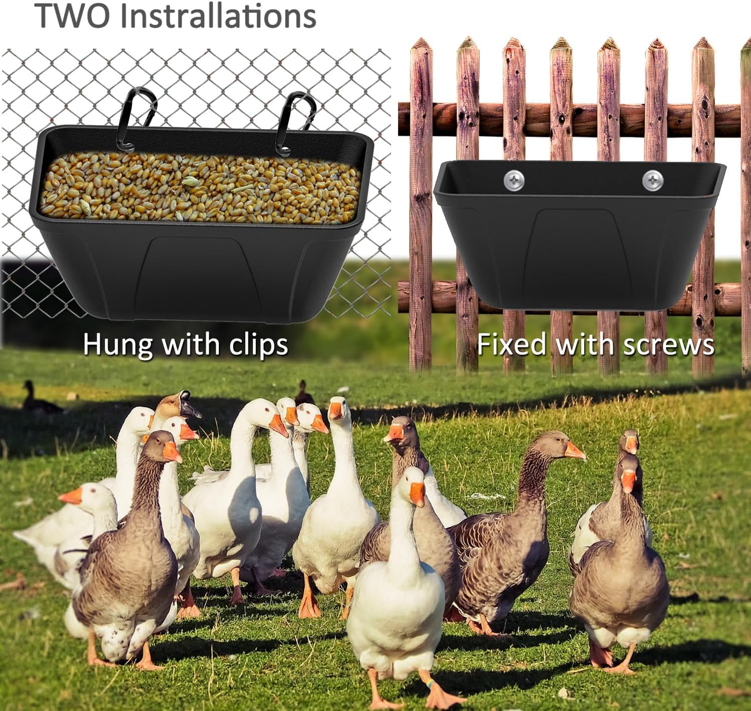 Fence Hanging Chicken Feeder for Duck, Piglets, Goat Feeder Poultry Feeding Container for Livestock Feed Trough Water Bucket(2)