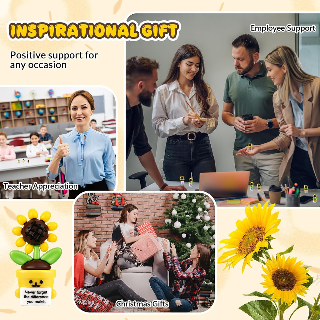 Gejoy 50 Pcs Mini Rubber Sunflower Toys Positive Gifts Colorful Sunflower Figures Decorations and Encouragement Birthday Motivational Gifts for Colleague Staff Teacher