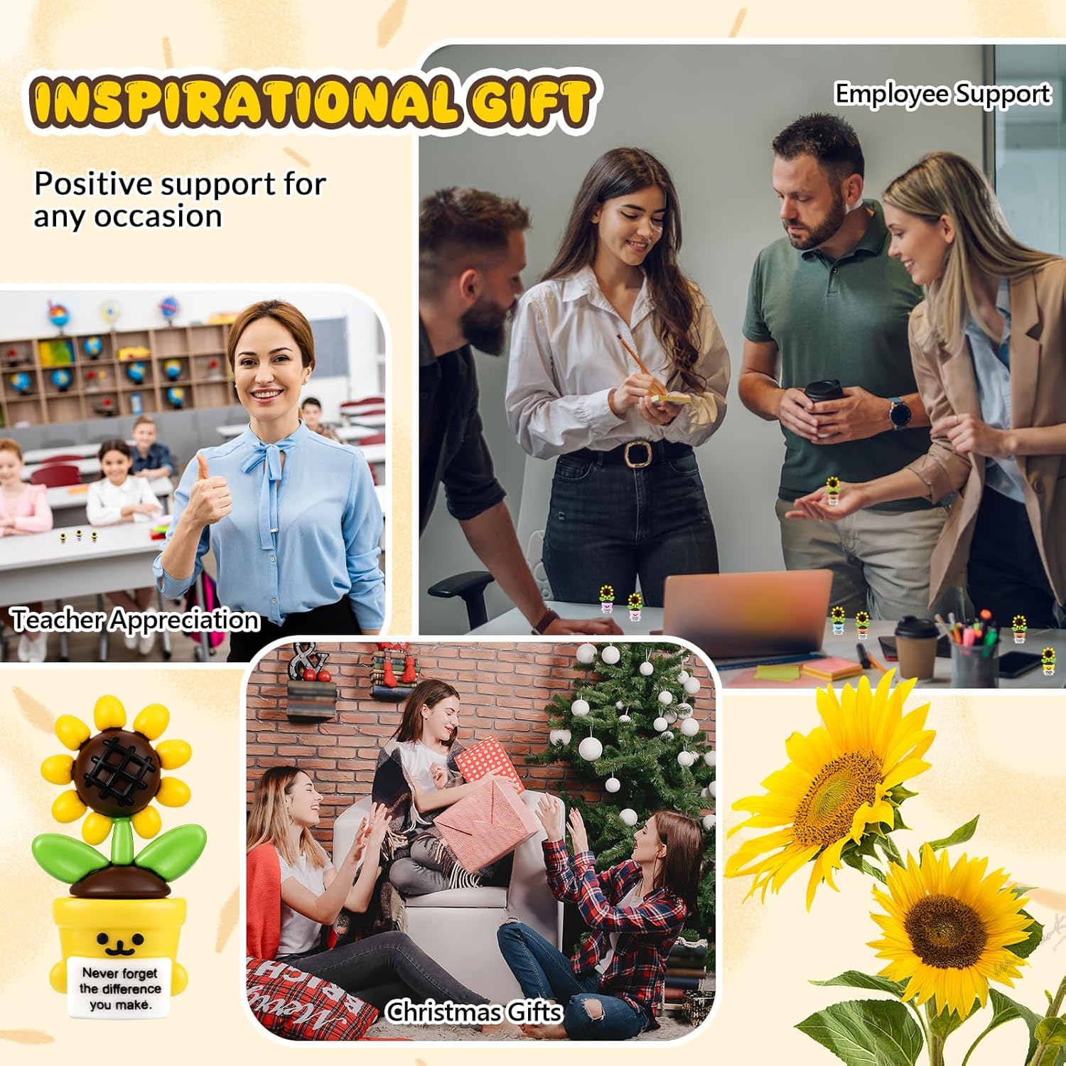 Gejoy 50 Pcs Mini Rubber Sunflower Toys Positive Gifts Colorful Sunflower Figures Decorations and Encouragement Birthday Motivational Gifts for Colleague Staff Teacher