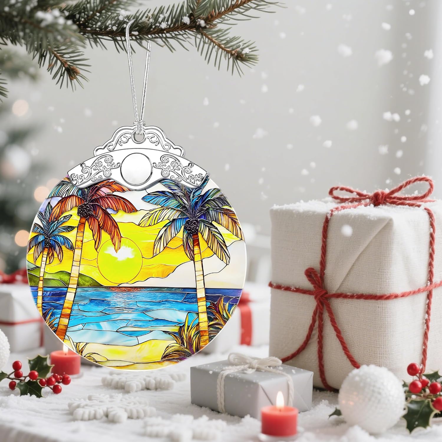 Christmas Ornaments, Christmas Decorations for Tree, Keepsake Ornaments, Holiday Ornament, Holiday & Xmas Gifts, Gifts for Beach Lovers & Travel Lovers - Beach Sunset-Theme
