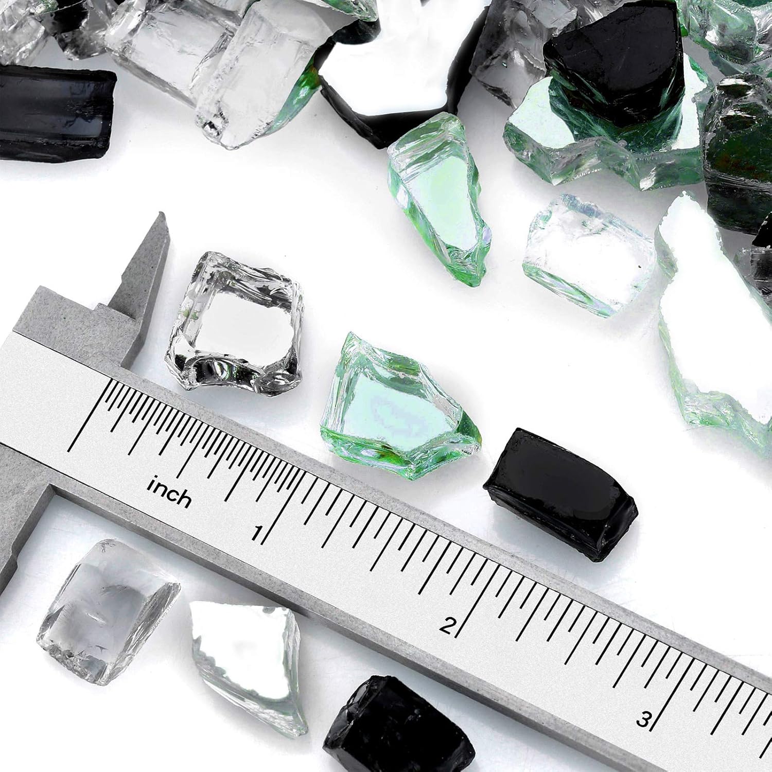 Onlyfire 10 Pounds Blended Reflective Fire Glass for Fire Pit Fireplace and Landscaping, 1/2 Inch Mixed Colored High Luster Fireglass Rocks for Outdoor ＆ Indoor - Onyx Black+Platinum+ Light Green